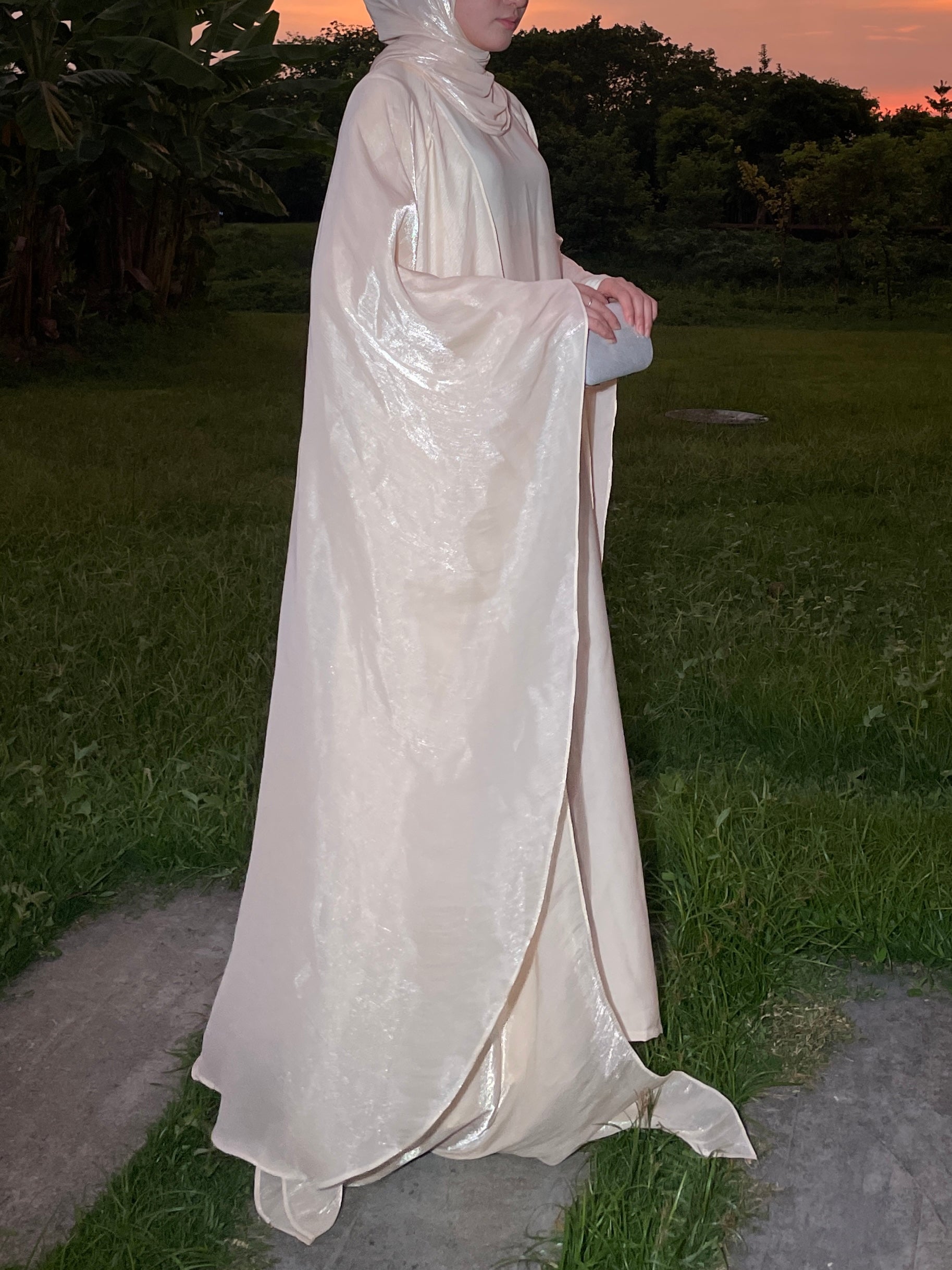 #LY06 Elegant butterfly organza abaya set, shimmer abaya set with inner dress and hijab