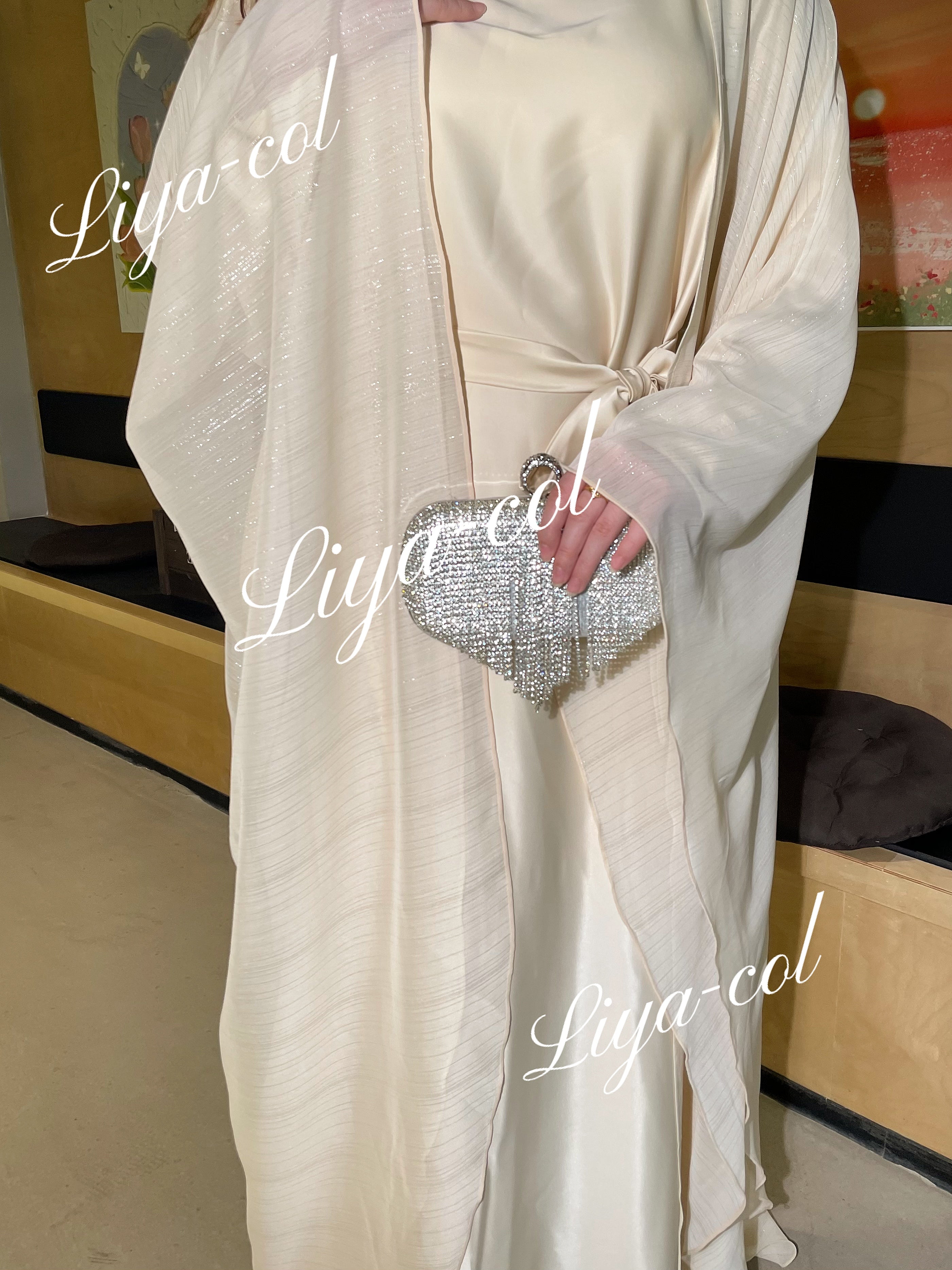 #LY11 Shimmer butterfly abaya set ,two piece set with inner dress