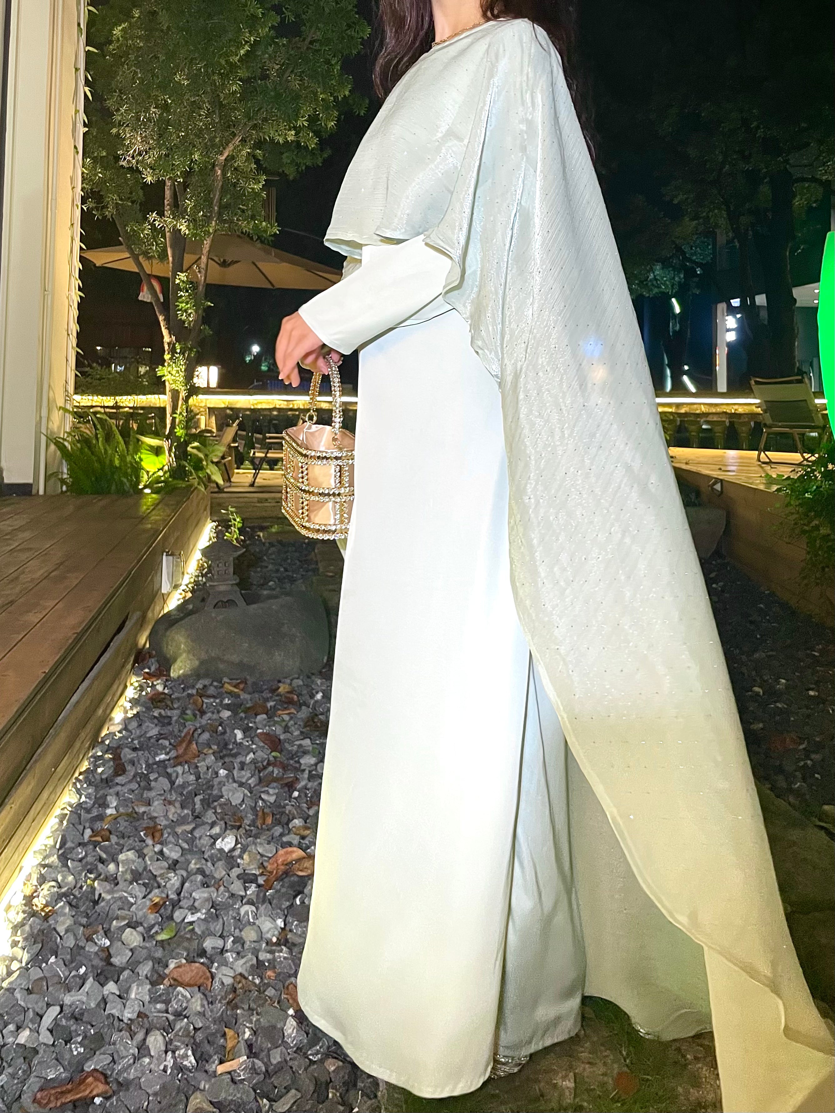 #LY01 Organza cape abaya set, TWO- pieces with inner dress support customize color/size
