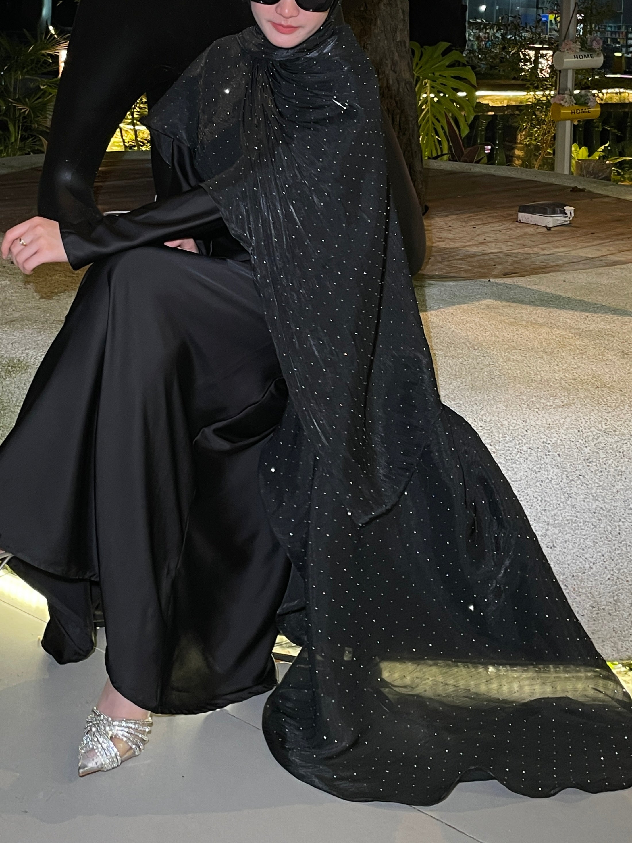 #LY01 Organza cape abaya set, TWO- pieces with inner dress support customize color/size