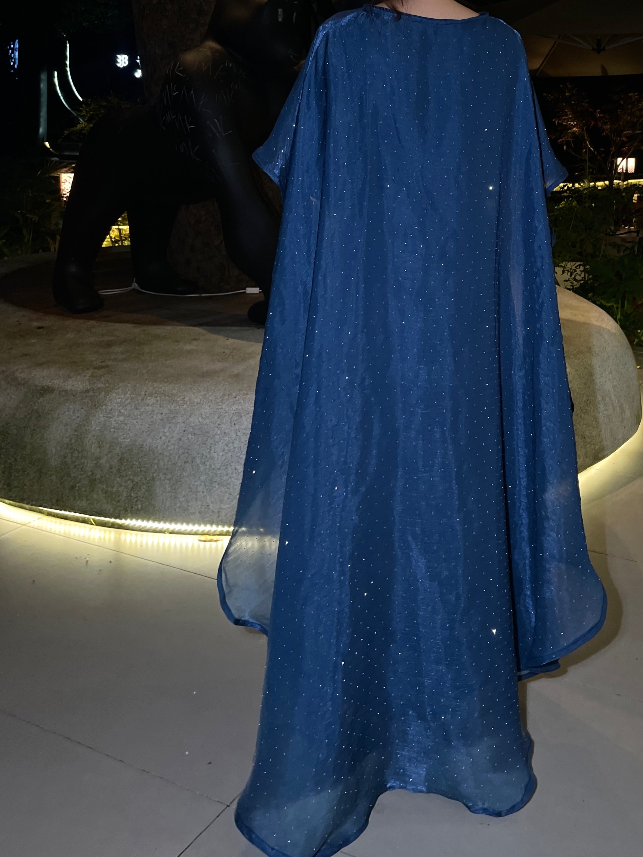 #LY01 Organza cape abaya set, TWO- pieces with inner dress support customize color/size