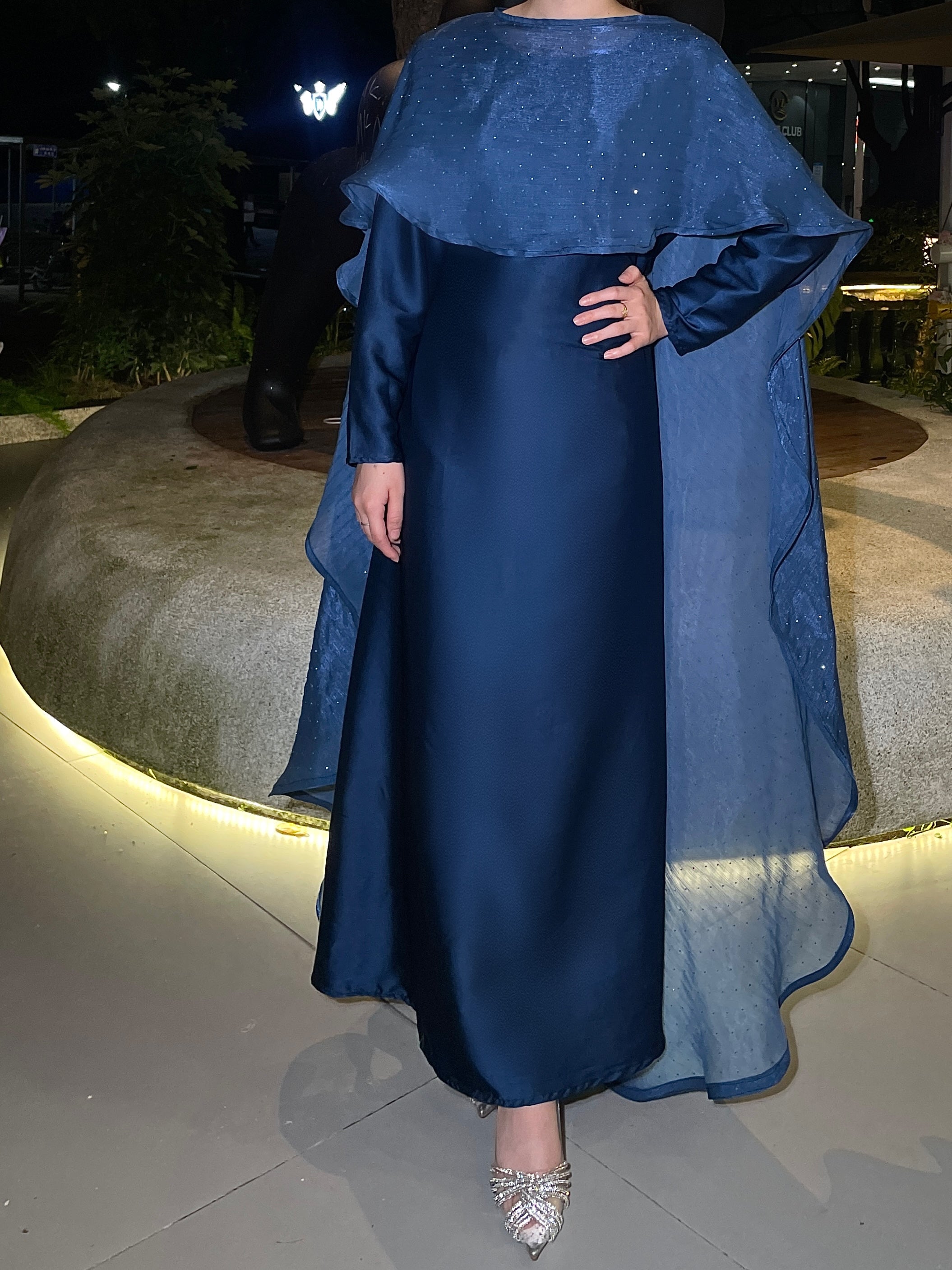 #LY01 Organza cape abaya set, TWO- pieces with inner dress support customize color/size