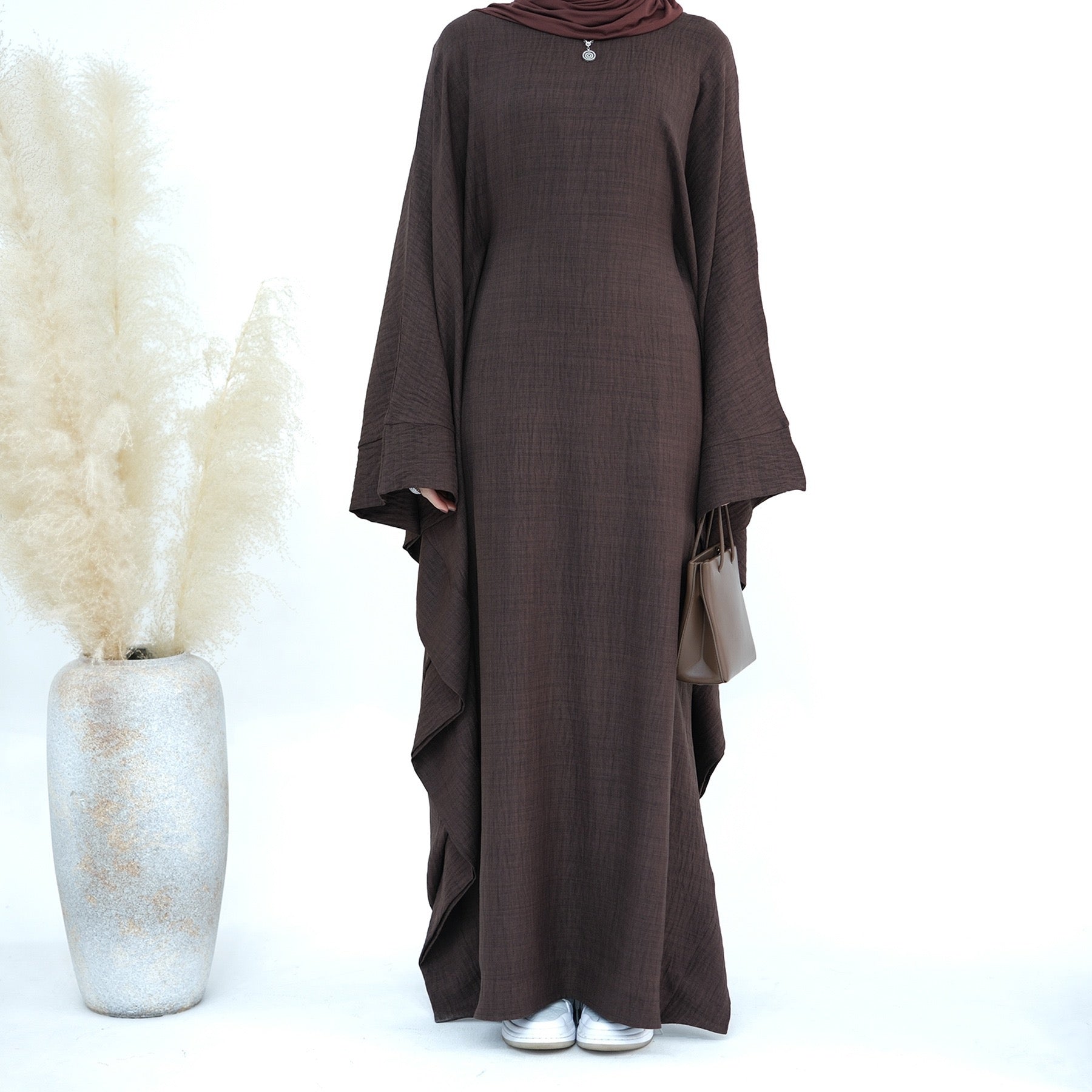 #LY49 Linen batwing abaya simple plain abaya modest fashion maxi dress muslim long women dress