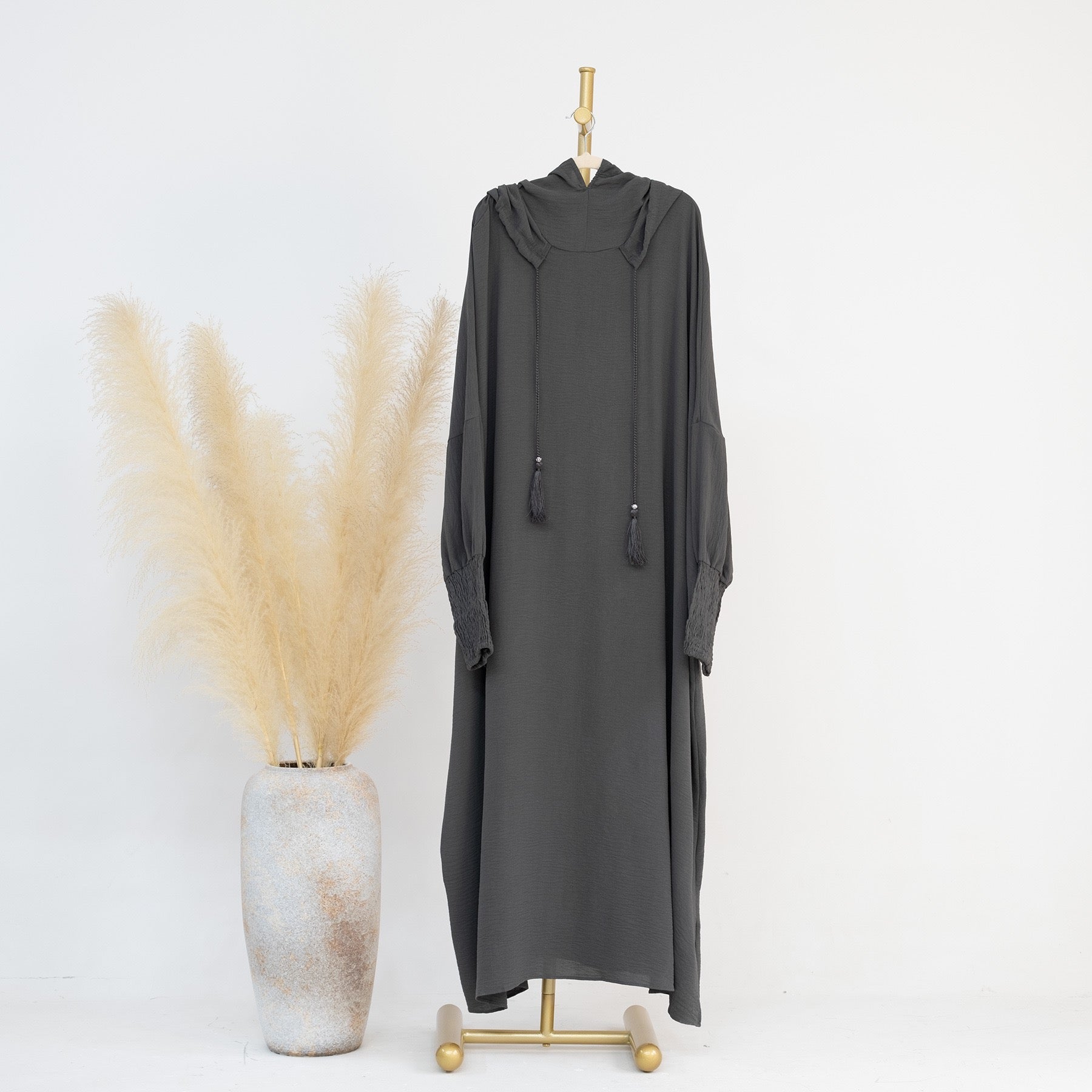 #LY20 Crepe hooded dress, plain maxi dress, casual muslim long women dress