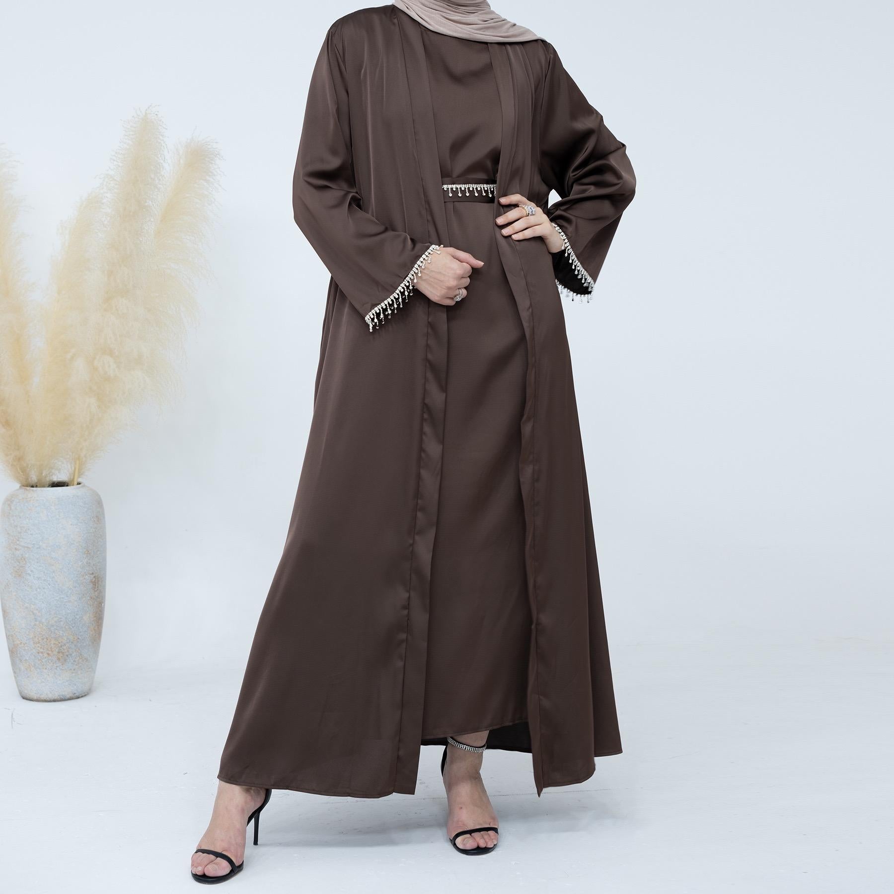 #LY28 Satin Abaya Outfit with Diamond Belt , Silky abaya ,Elegant Abaya Maxi dress Muslim long dress