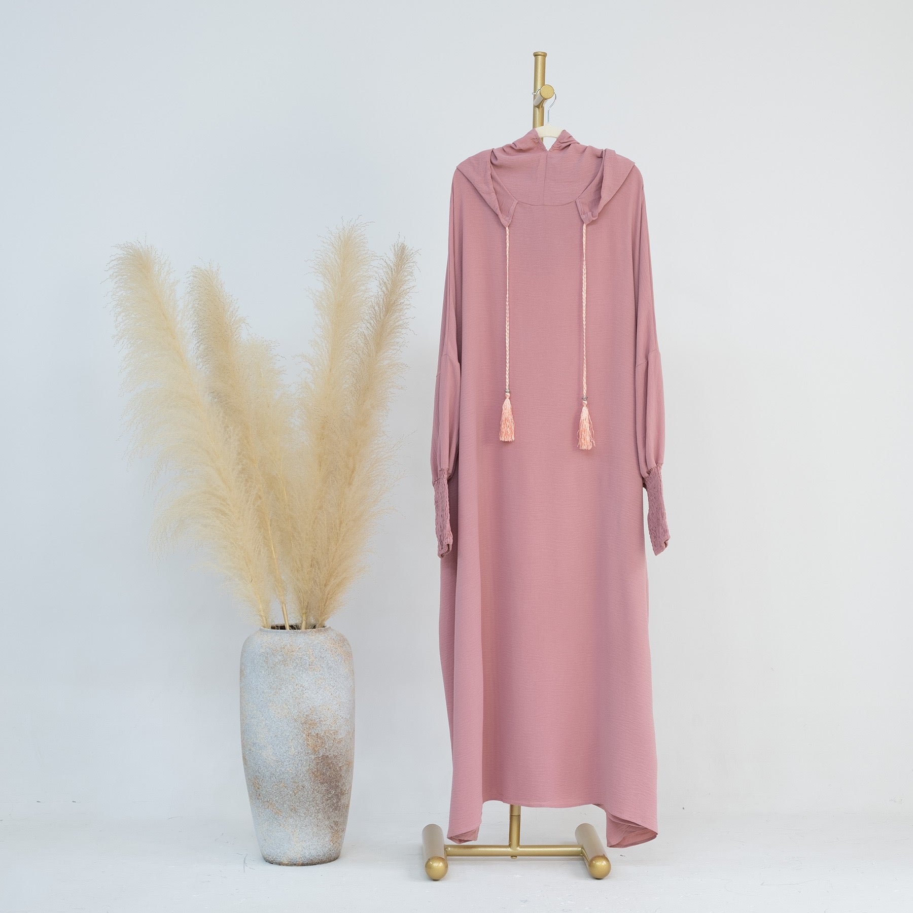 #LY20 Crepe hooded dress, plain maxi dress, casual muslim long women dress