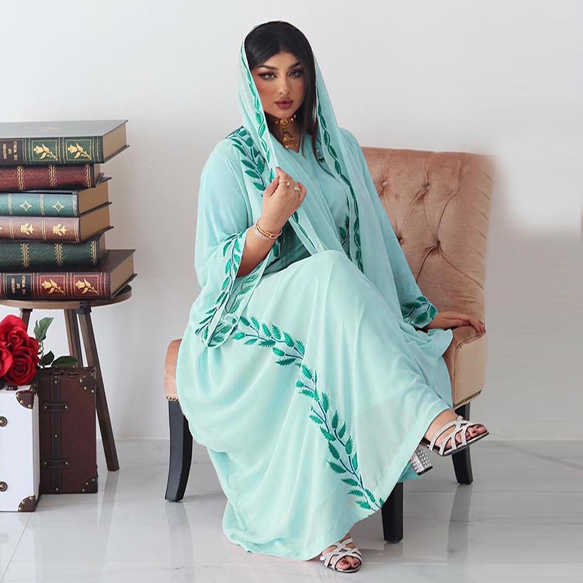 #LY37 Two piece set , Embroidered abaya  chiffon Design abaya