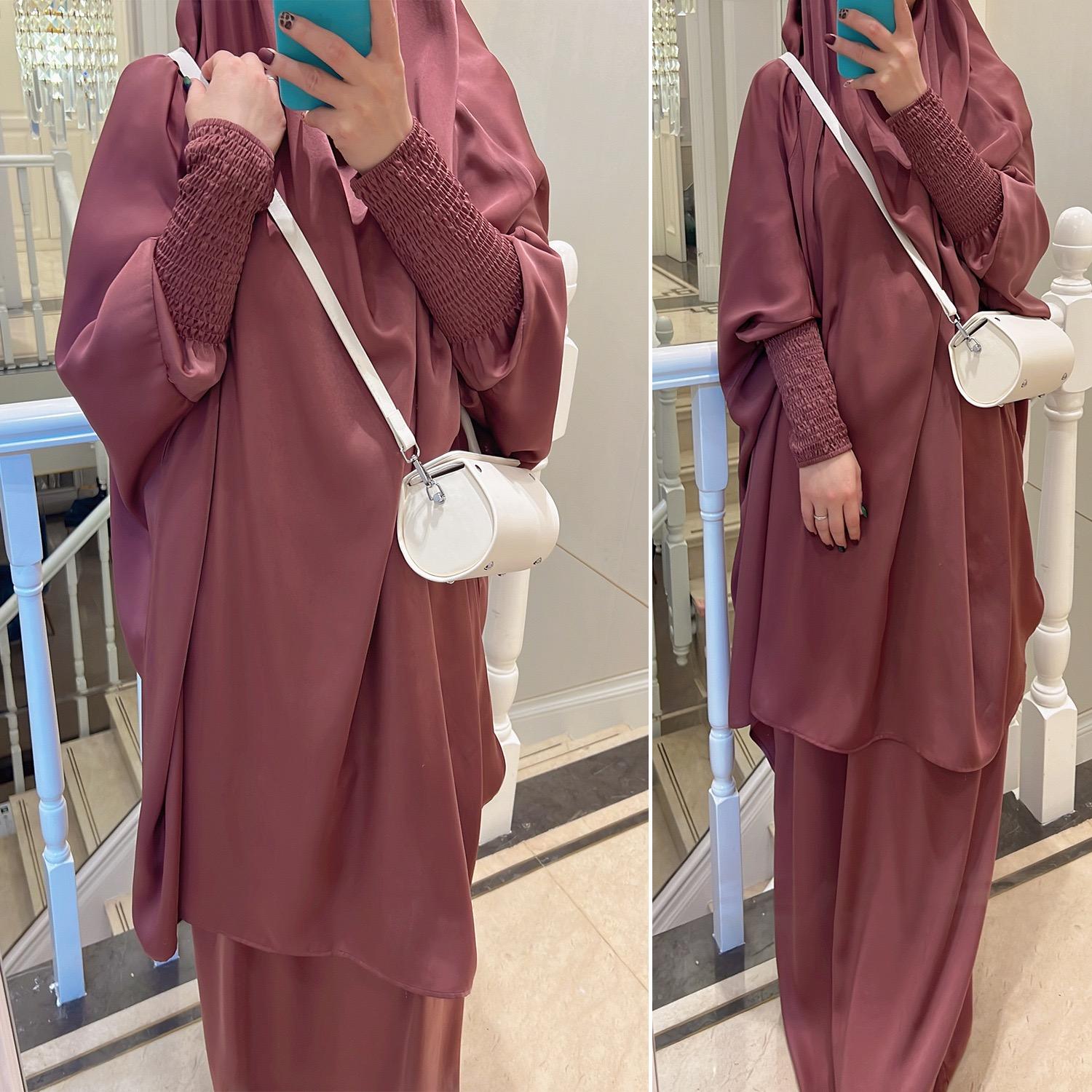 [โปรโมชั่นเดือนรอมฎอน] รุ่นใหม่ล่าสุด ทูพีช nida jilbab มาพร้อมกระโปรง อาบายะห์ แขนยาว แม็กซี่ อาบายะห์ เสื้อผ้าผู้หญิง 