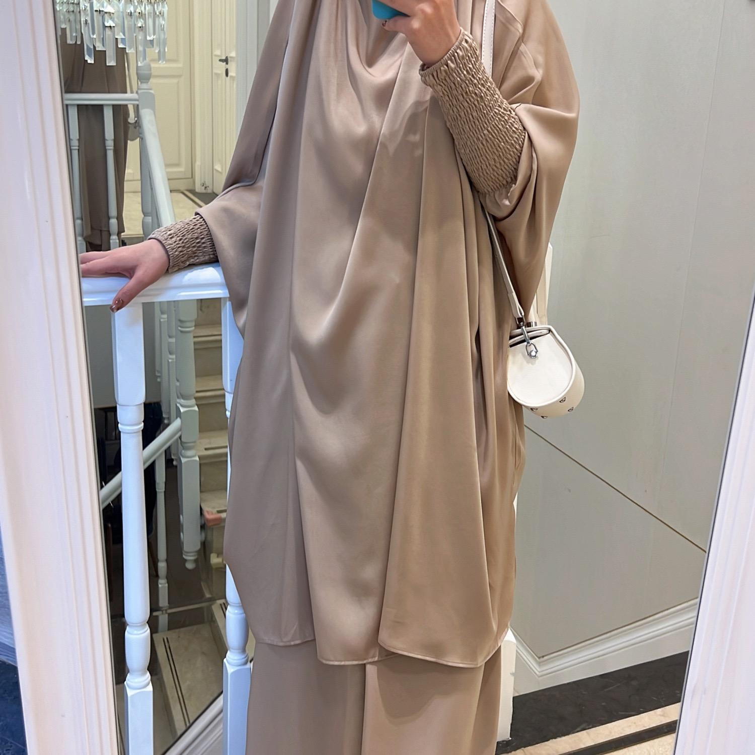 #LY33 Two piece nida jilbab come with skirt Solid Cape Sleeve Abaya, Modest Long Sleeve Maxi Abaya, Women's Clothing Prayer abaya