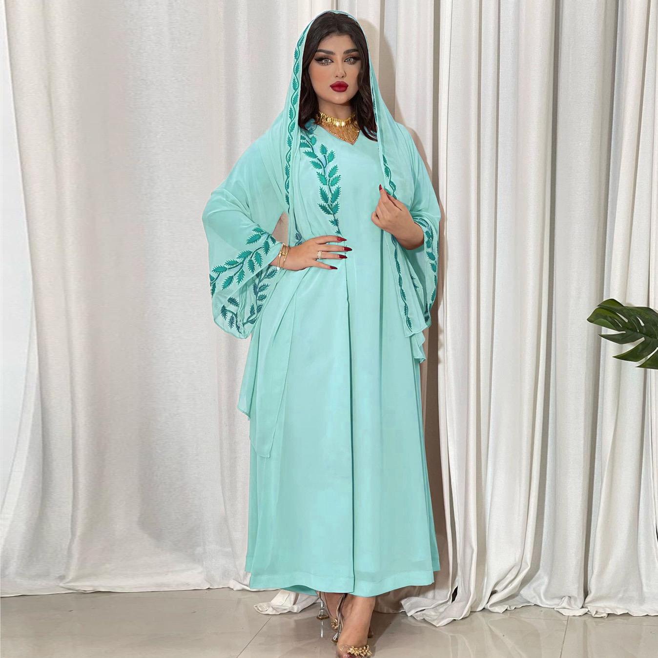 #LY37 Two piece set , Embroidered abaya  chiffon Design abaya