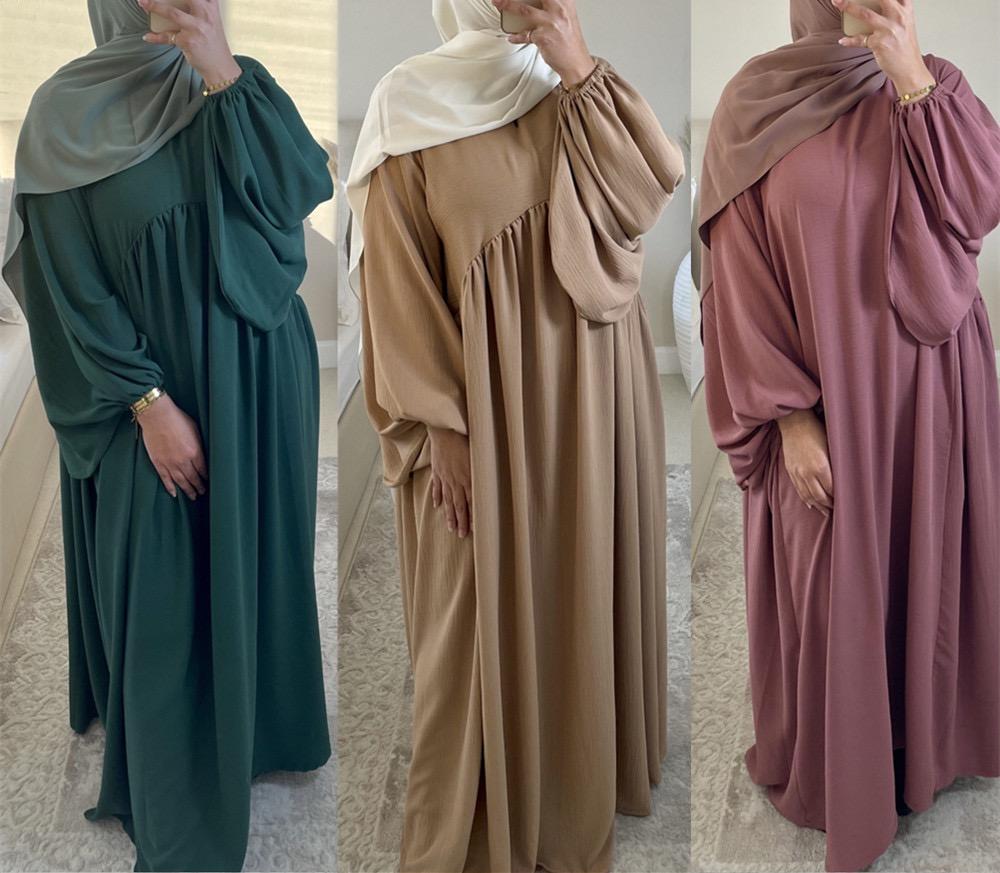 #LY21 Crepe abaya ,Balloon sleeves  maxi dress loose-fitting arabic clothing muslim dress A-Line Plain plus size dress