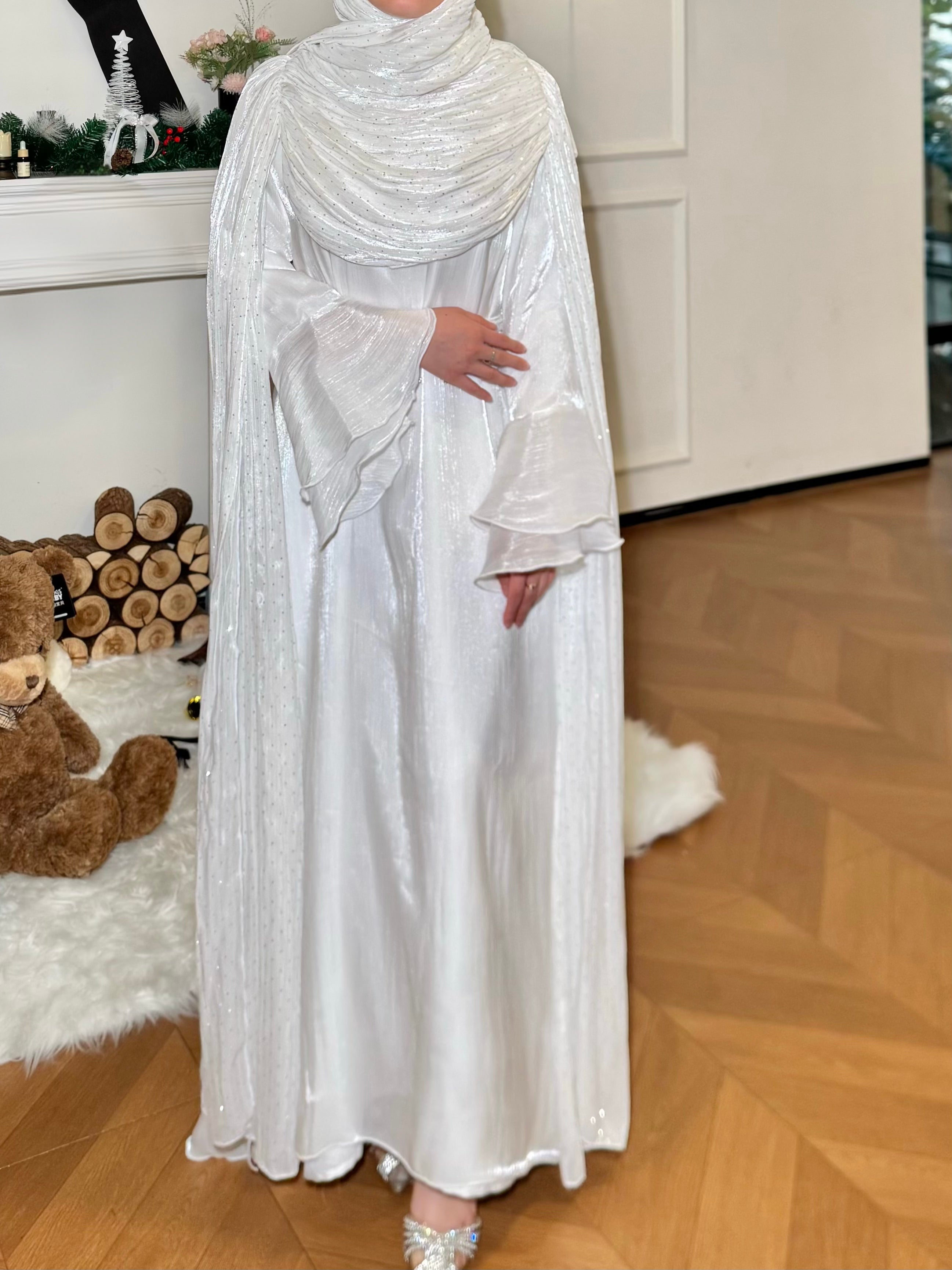 #LY30Elegant Pleated Cape Long Robe, Fashion Reflective Fabric Evening Gown, Suitable for Various Parties and Celebrations, Muslim Women's Dress