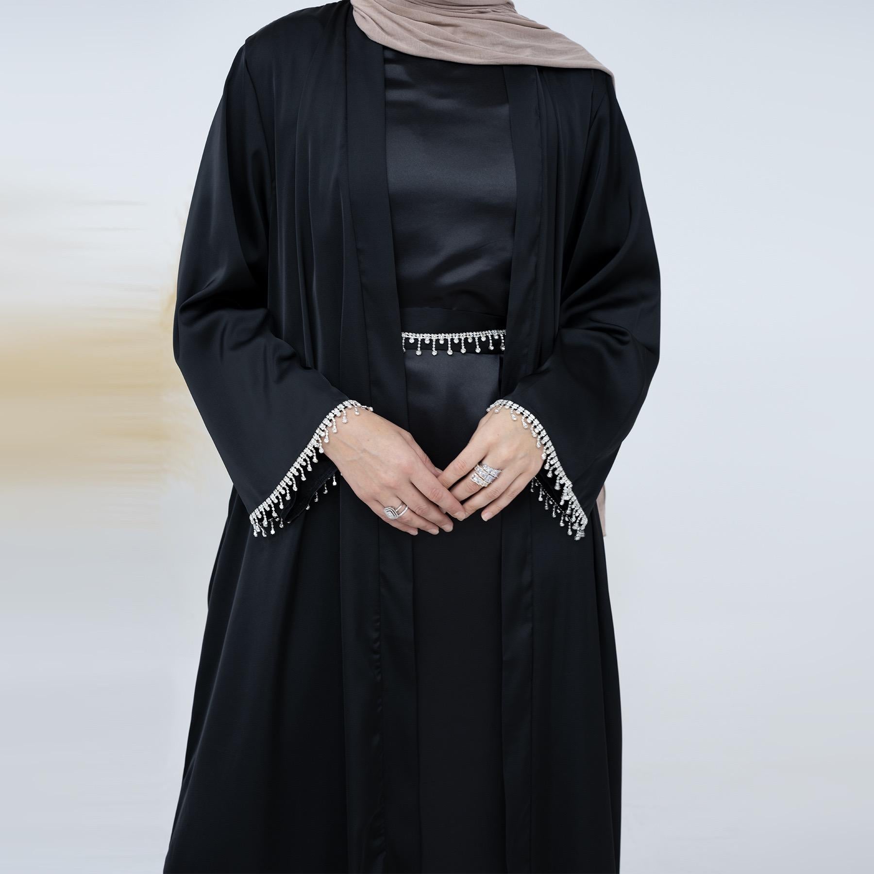 #LY28 Satin Abaya Outfit with Diamond Belt , Silky abaya ,Elegant Abaya Maxi dress Muslim long dress