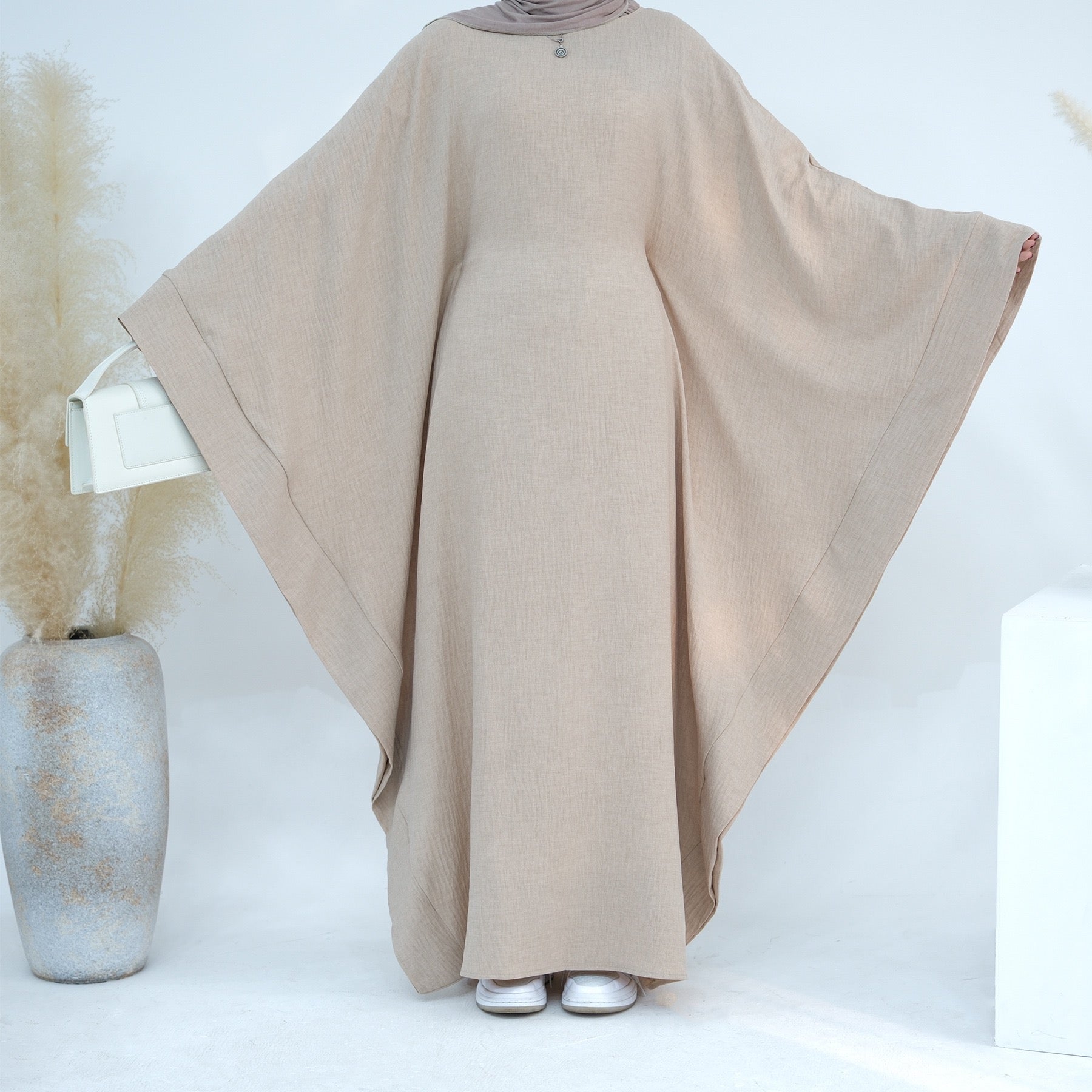 #LY49 Linen batwing abaya simple plain abaya modest fashion maxi dress muslim long women dress