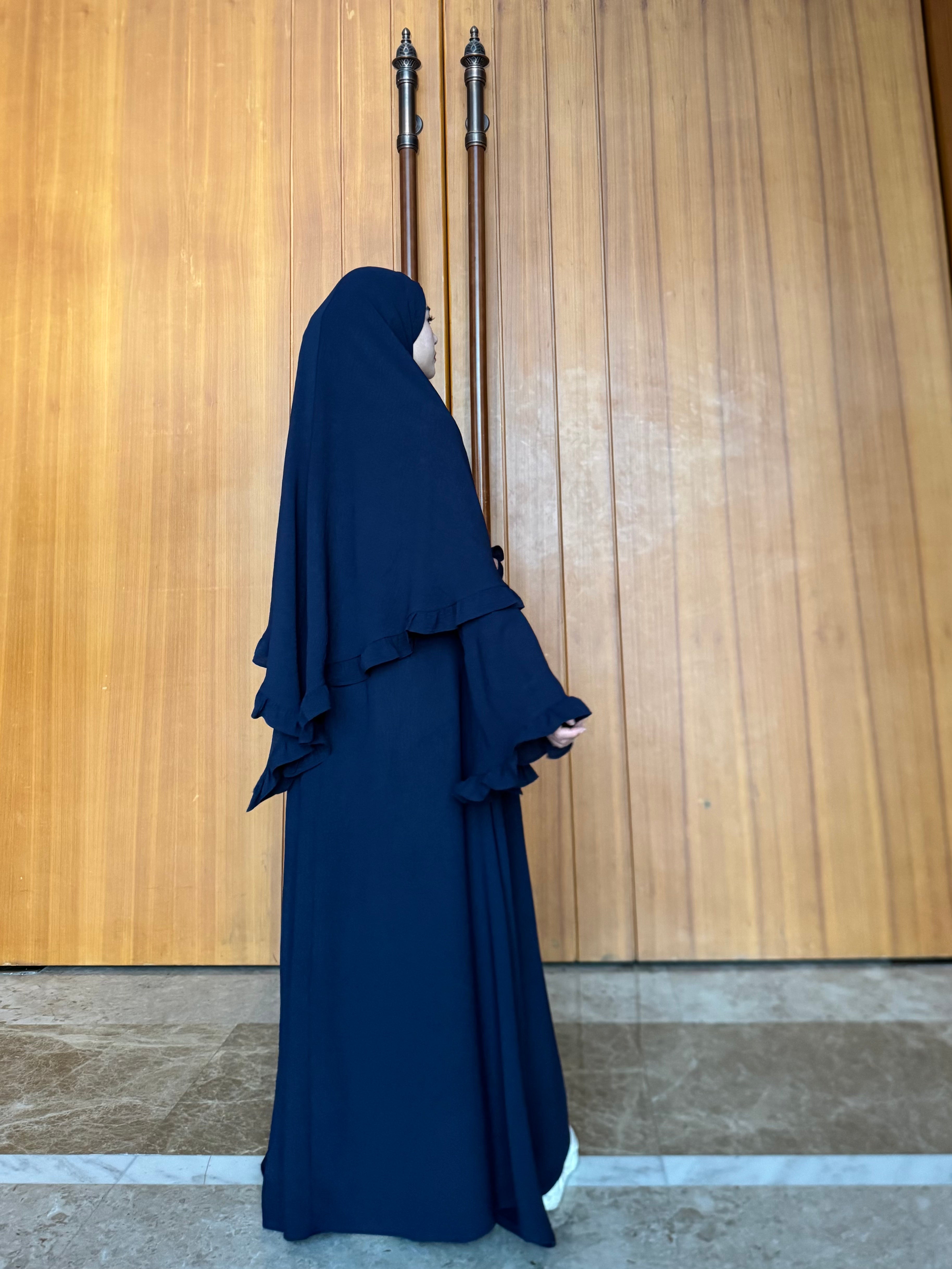 LY23 TWO-PIECE khimar abaya set , crepe abaya and scarf , flare sleeve abaya and hijab ,Long women dress