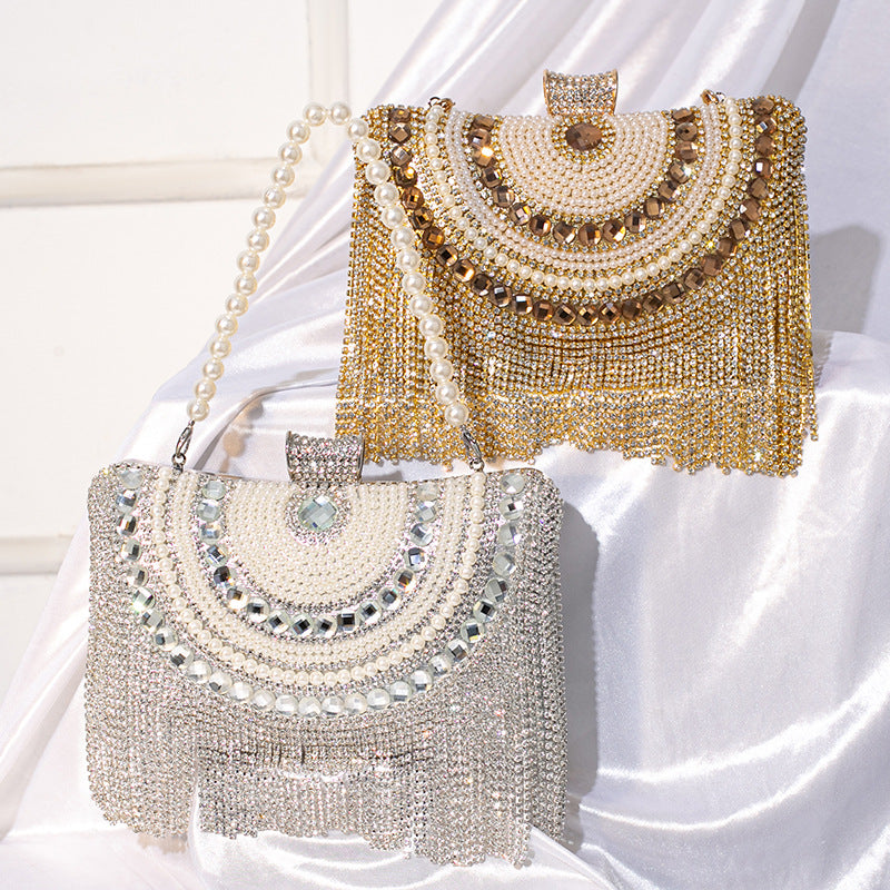 #LY51“Rhinestone Fringe Evening Bag, Fashionable and Versatile Crossbody Chain Clutch for Evening Dresses”