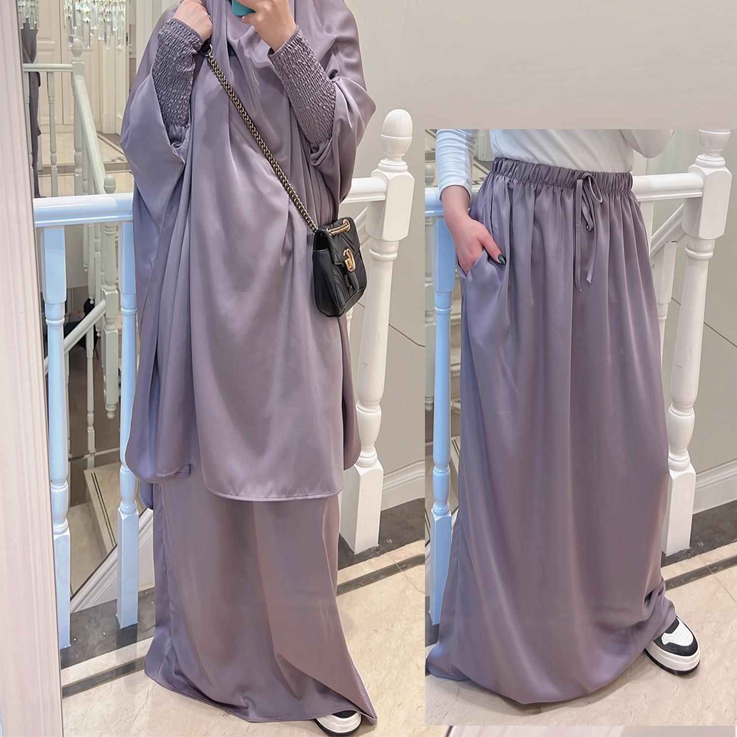 #LY33 Two piece nida jilbab come with skirt Solid Cape Sleeve Abaya, Modest Long Sleeve Maxi Abaya, Women's Clothing Prayer abaya