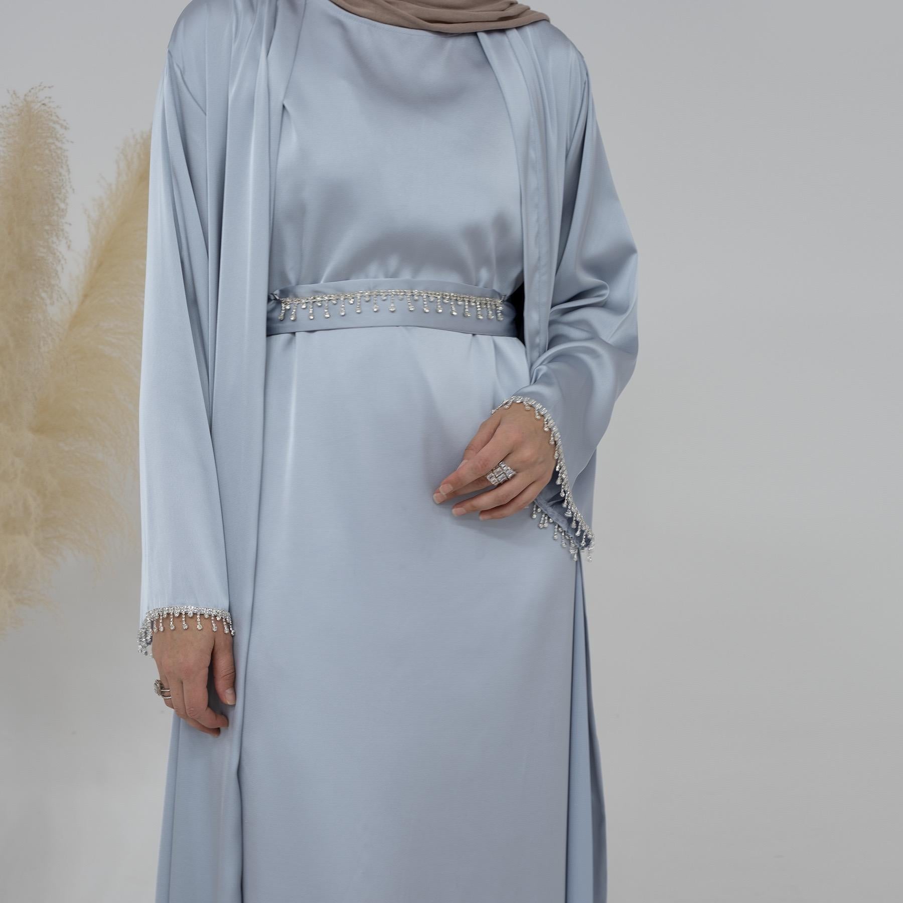 #LY28 Satin Abaya Outfit with Diamond Belt , Silky abaya ,Elegant Abaya Maxi dress Muslim long dress