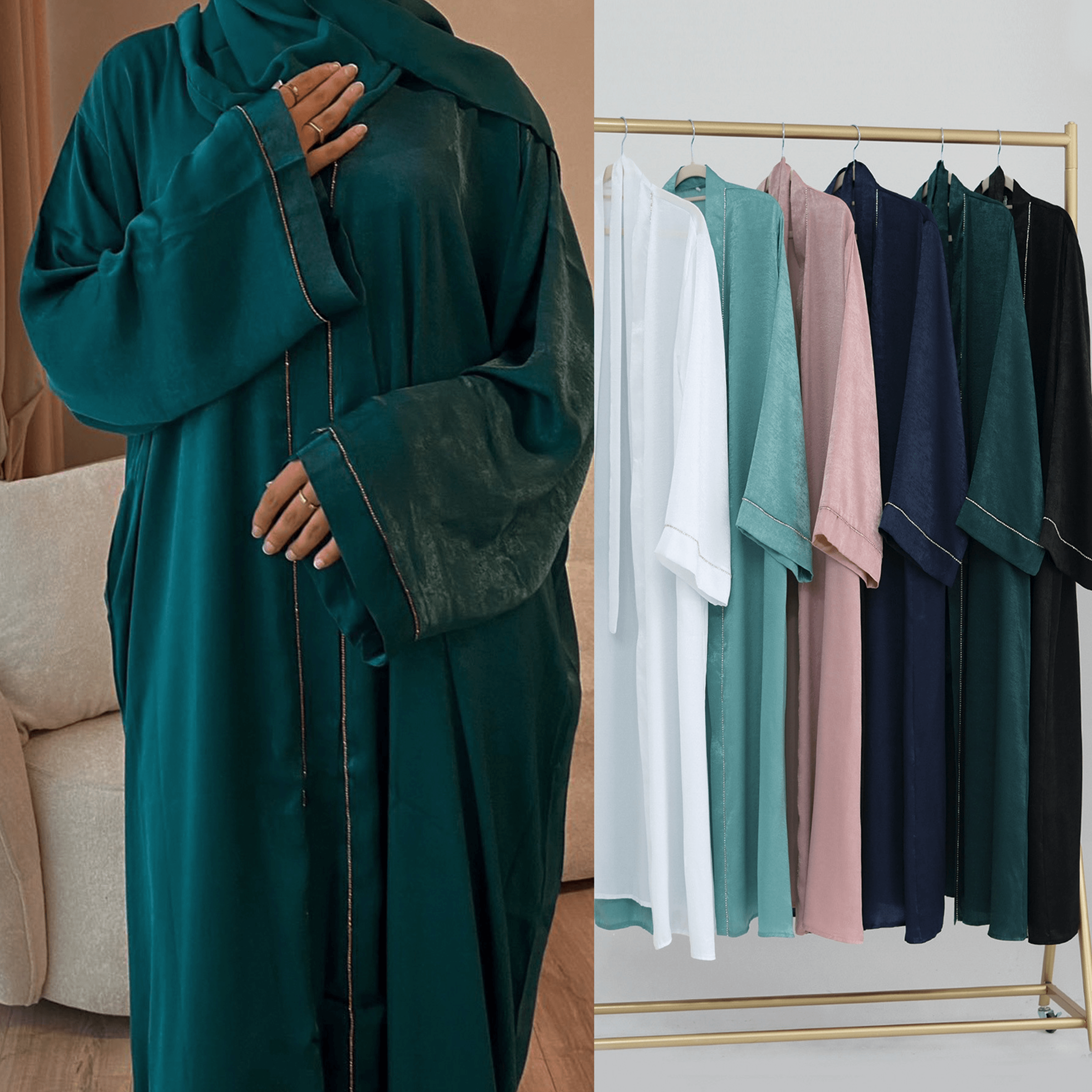 #LY41  Daily solid color trim robe cardigan