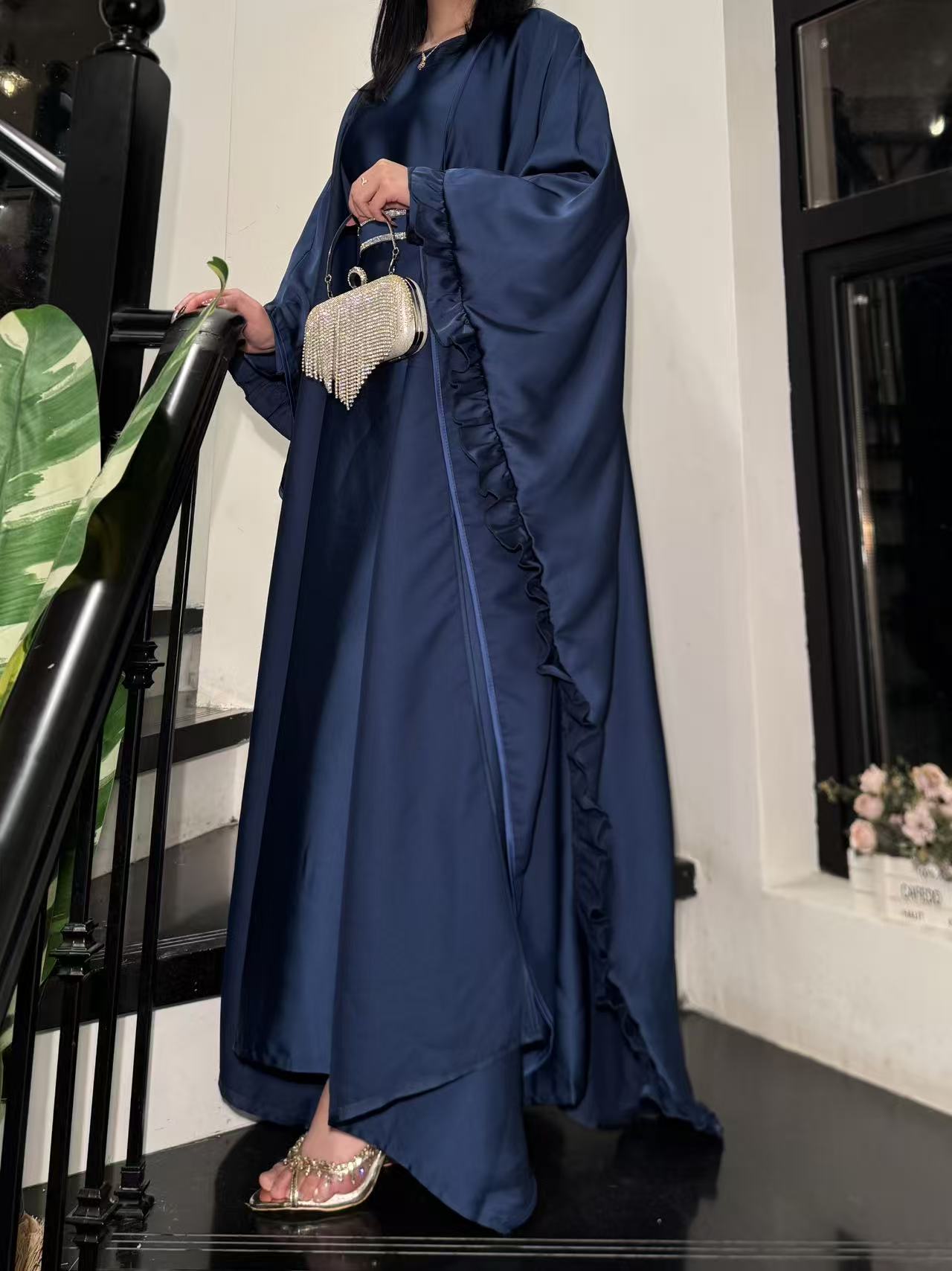 LY16 Two piece butterfly abaya , satin elegant abaya set, Eid abaya ,occasion dress , womwen's islamic long dress