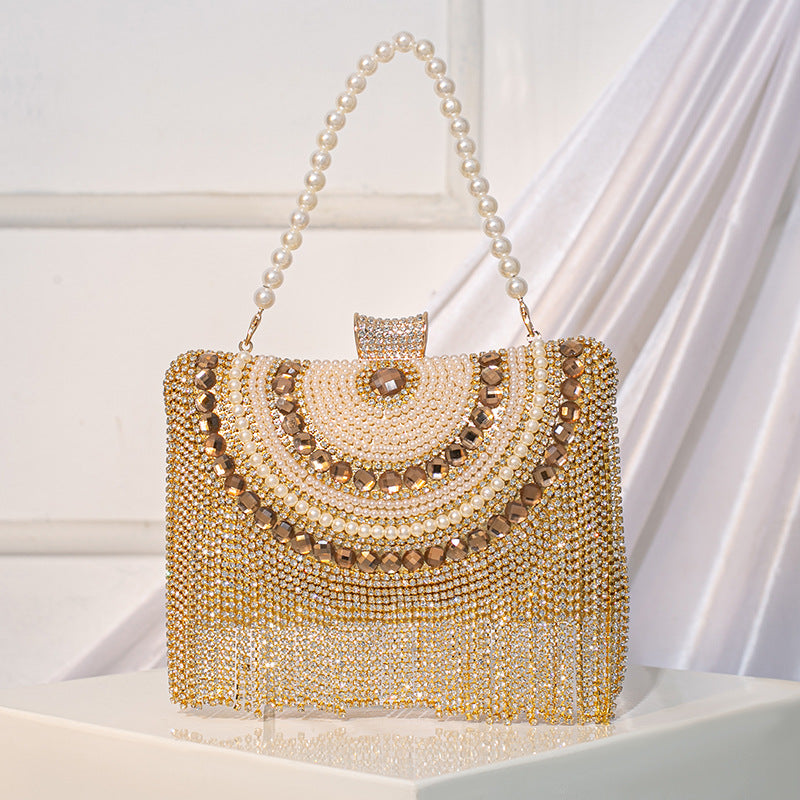 #LY51“Rhinestone Fringe Evening Bag, Fashionable and Versatile Crossbody Chain Clutch for Evening Dresses”