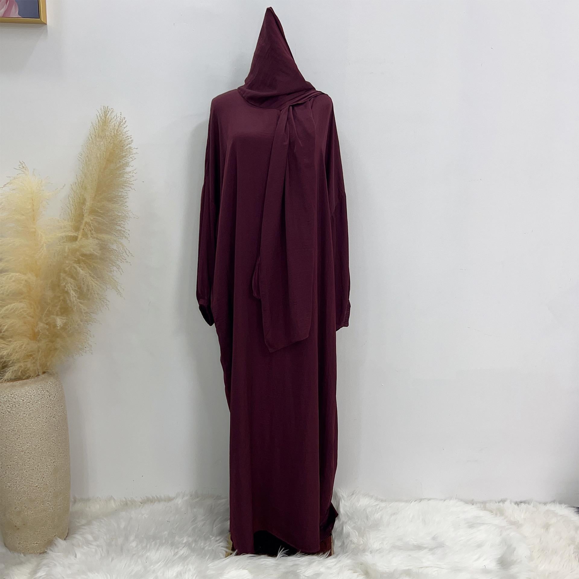 #LY42[Ramadan promotion] Latest model Crepe abaya with hijab hooded abaya maxi dress muslim long women dress prayer dress