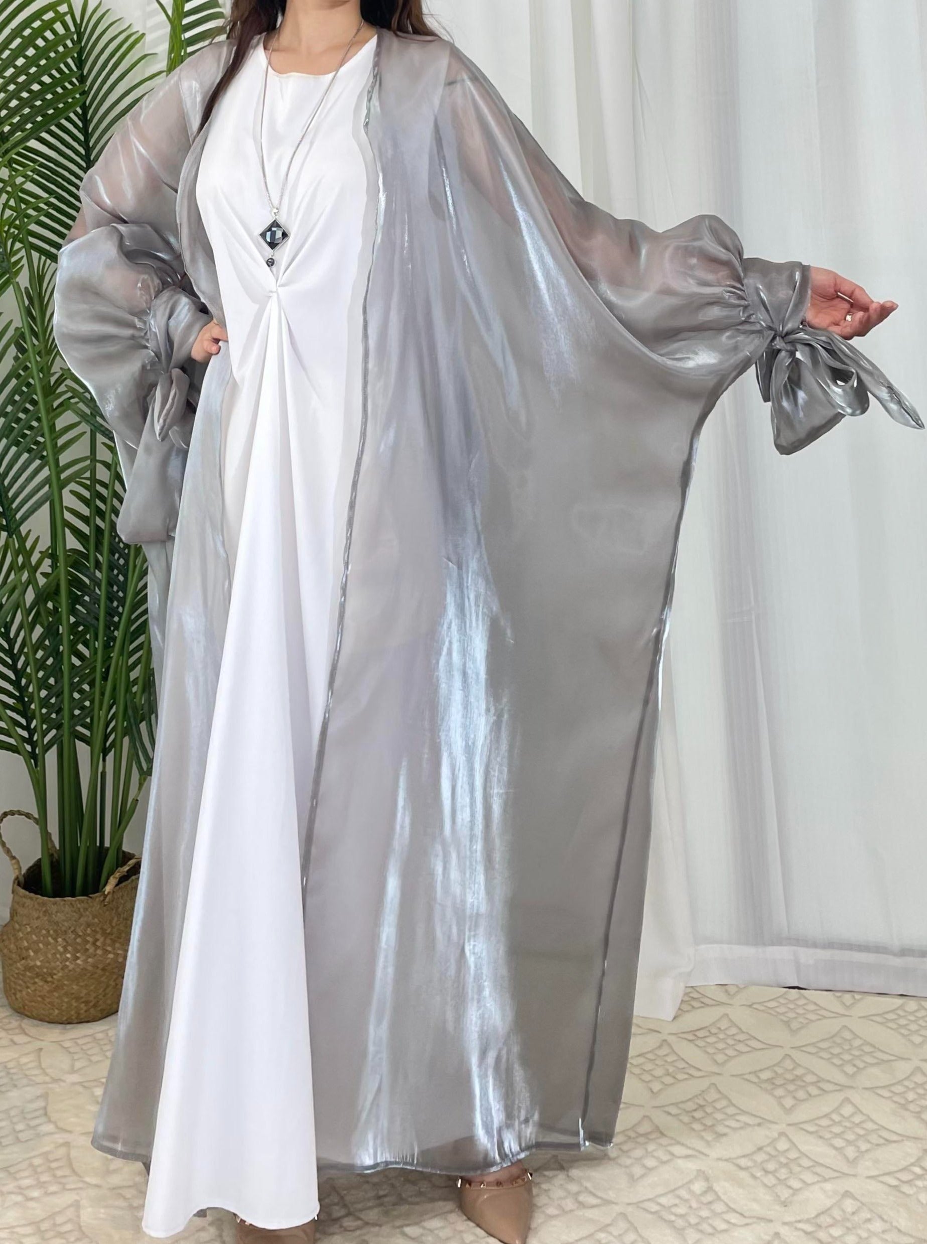 #LY27 Open abaya Organza Abaya Shiny open Abaya Muslim Long Women Dress