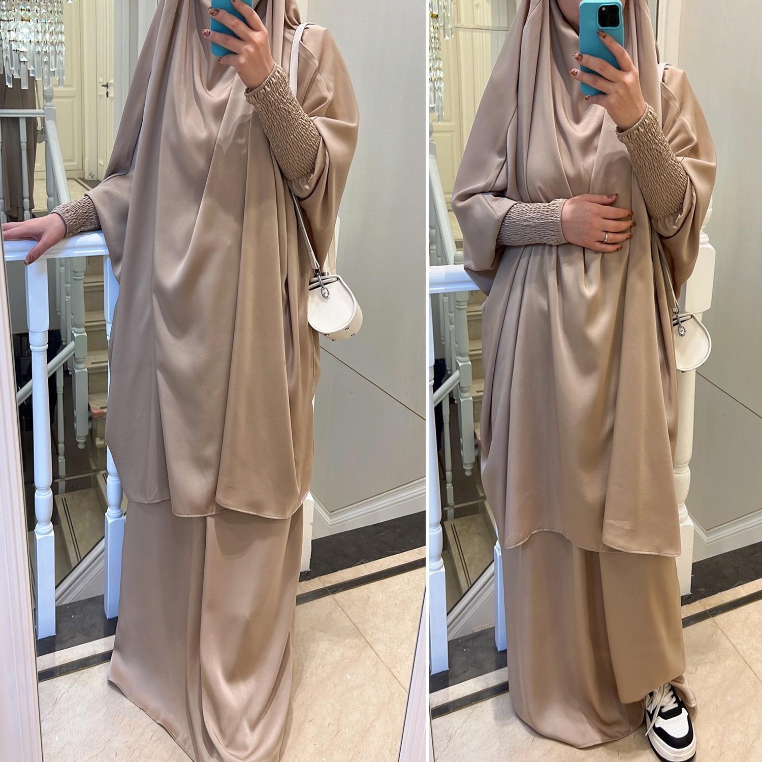 #LY33 Two piece nida jilbab come with skirt Solid Cape Sleeve Abaya, Modest Long Sleeve Maxi Abaya, Women's Clothing Prayer abaya