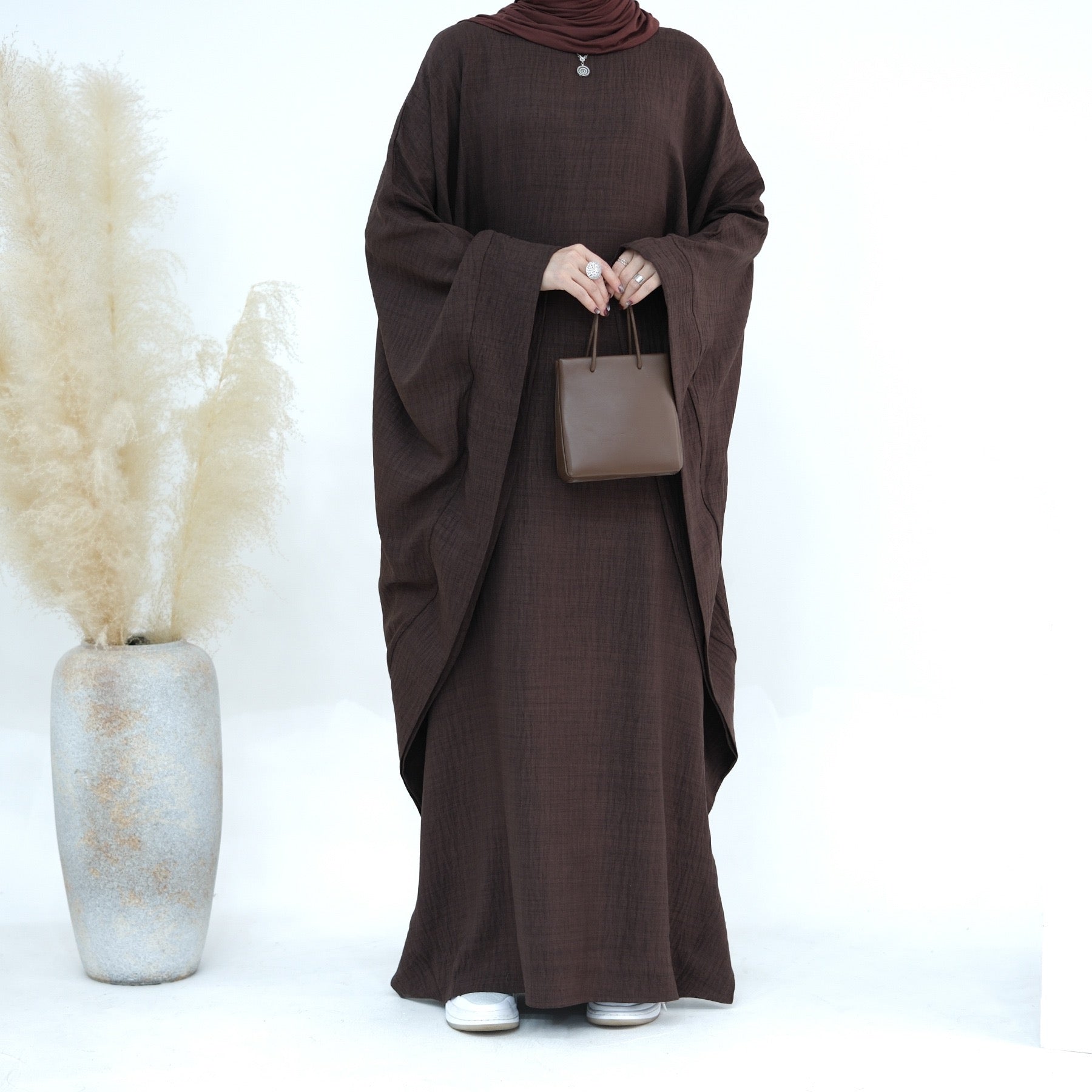 #LY49 Linen batwing abaya simple plain abaya modest fashion maxi dress muslim long women dress