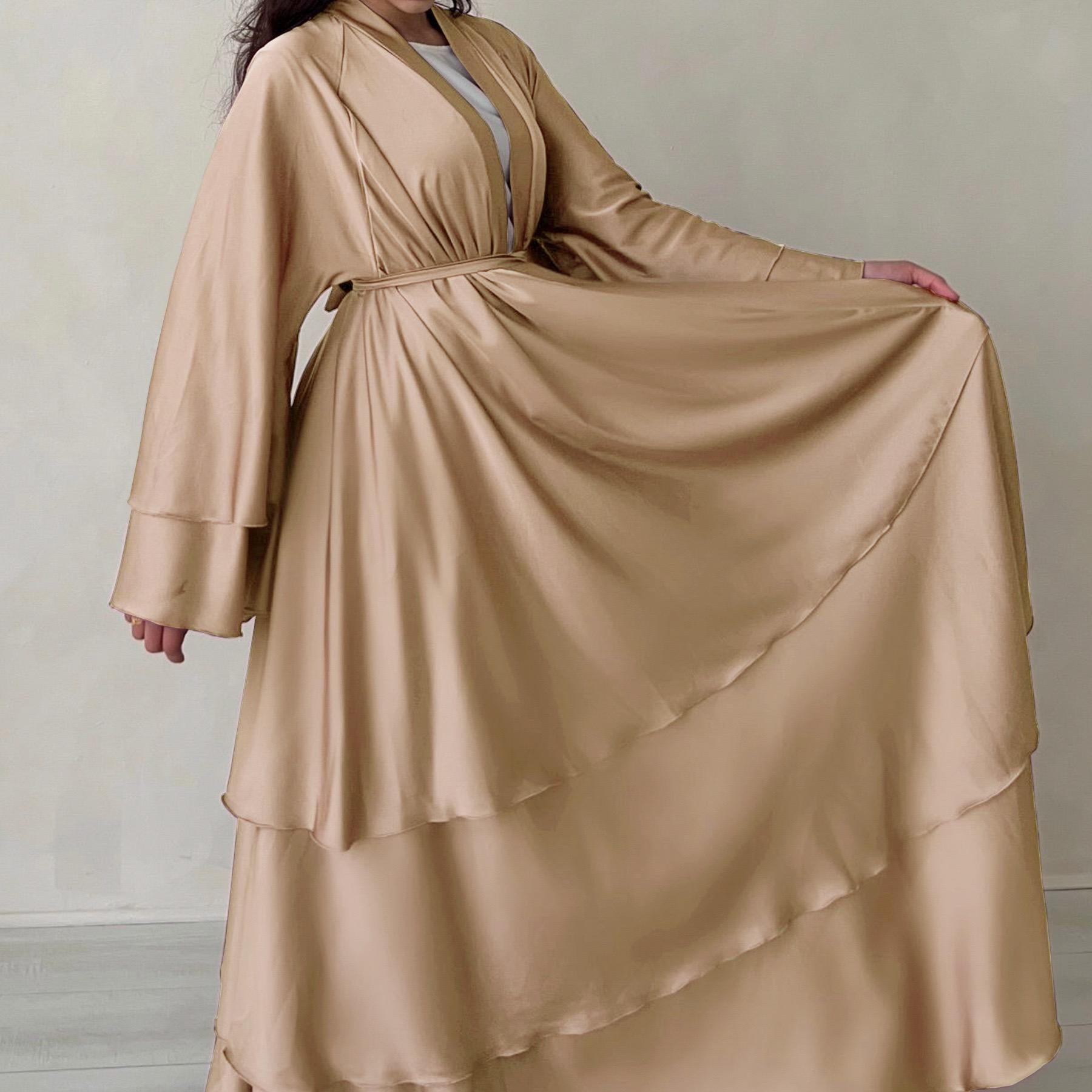 #LY30 Three Layer Satin Open Abaya Elegant abaya Eid party abaya maxi dress muslim dress