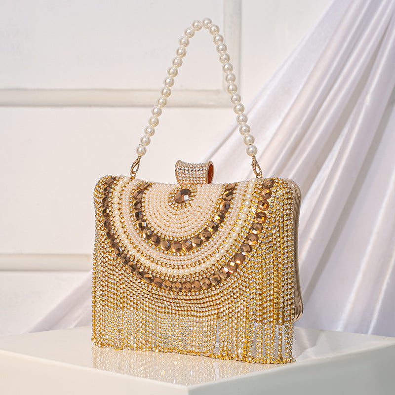 #LY51“Rhinestone Fringe Evening Bag, Fashionable and Versatile Crossbody Chain Clutch for Evening Dresses”