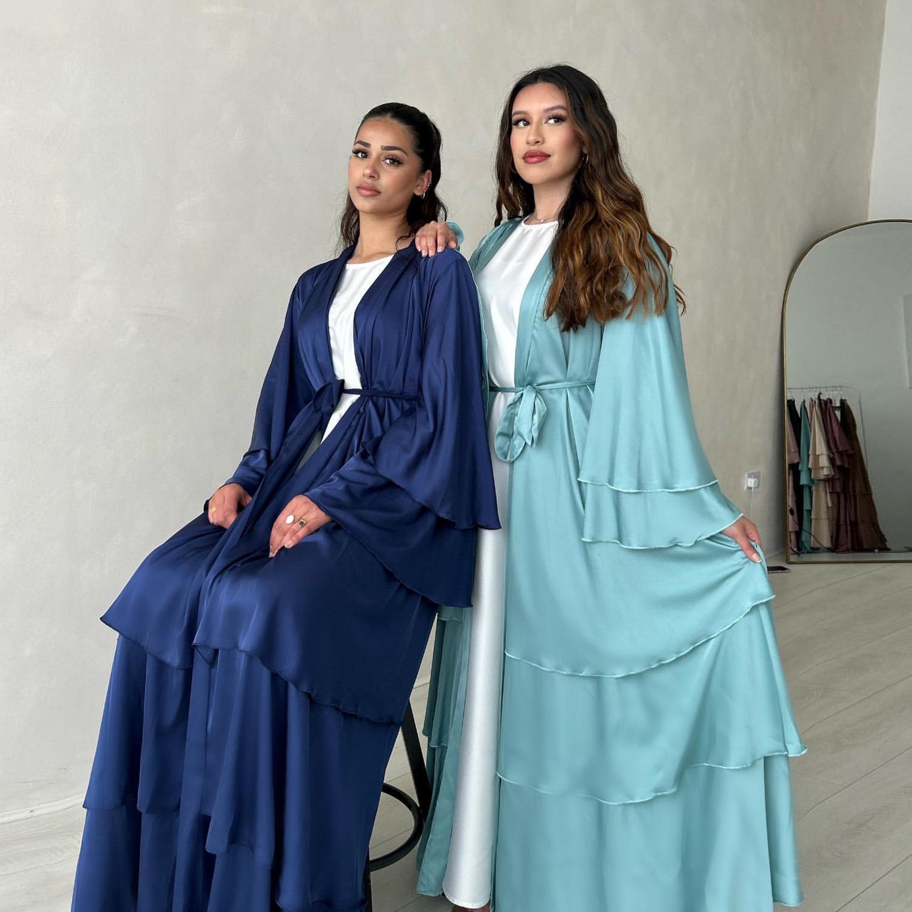 #LY30 Three Layer Satin Open Abaya Elegant abaya Eid party abaya maxi dress muslim dress