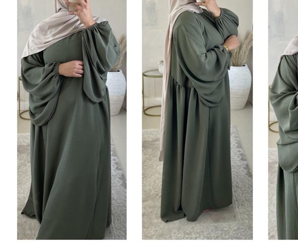 #LY21 Crepe abaya ,Balloon sleeves  maxi dress loose-fitting arabic clothing muslim dress A-Line Plain plus size dress