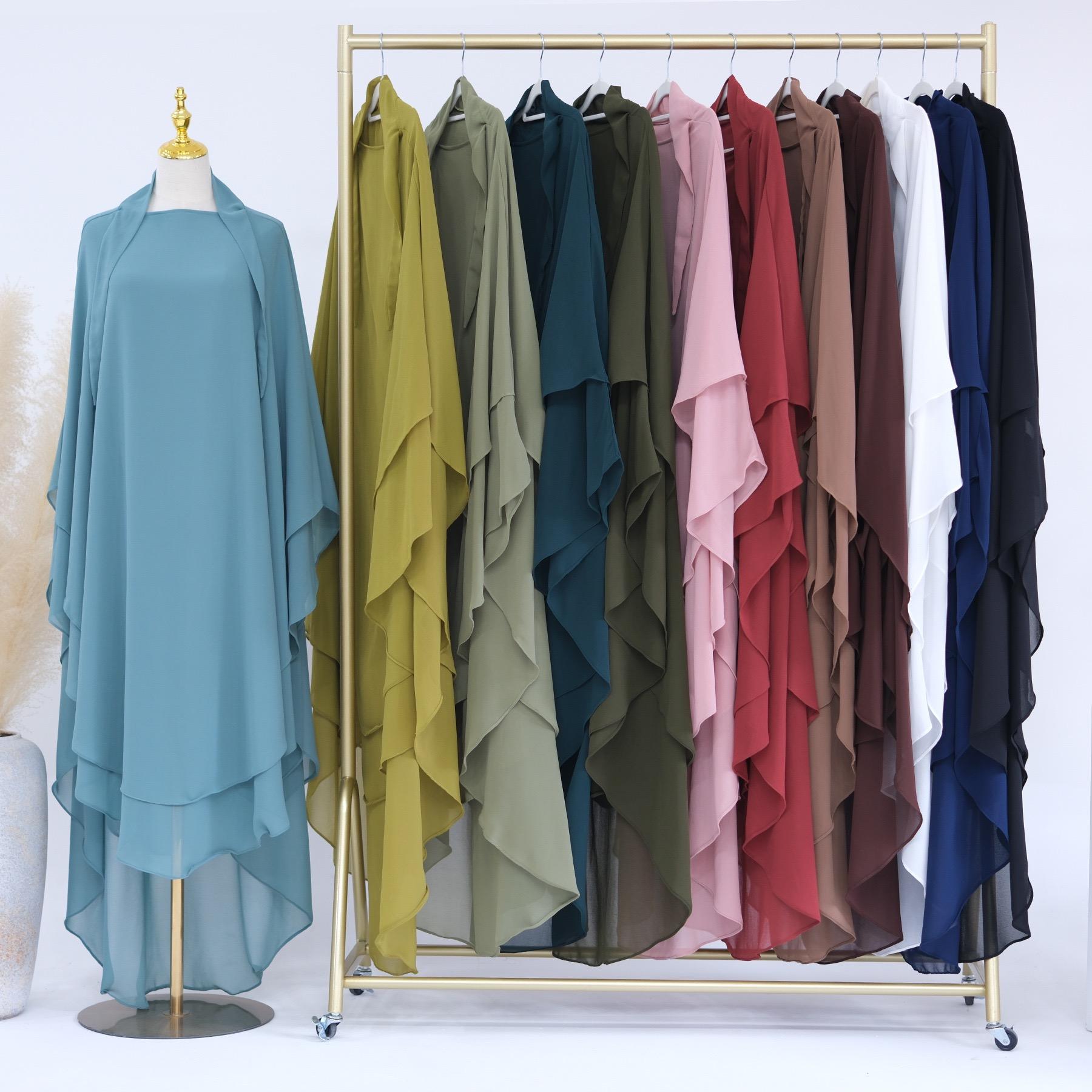 #LY31 Two layer khimar chiffon scarf muslim long dress