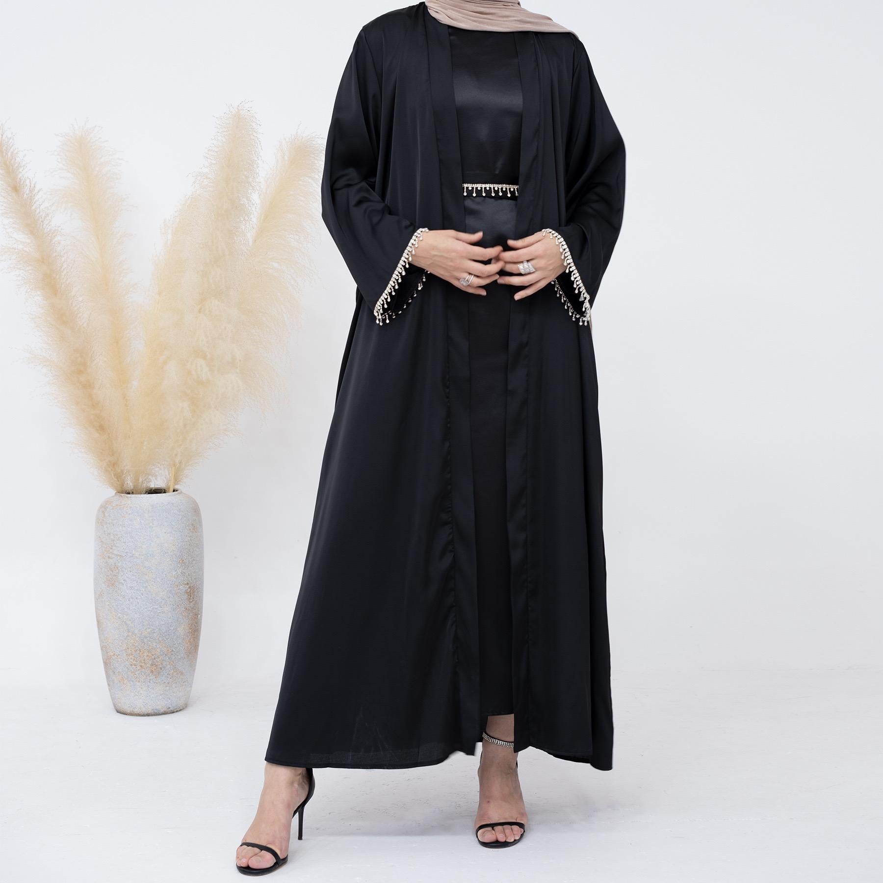 #LY28 Satin Abaya Outfit with Diamond Belt , Silky abaya ,Elegant Abaya Maxi dress Muslim long dress