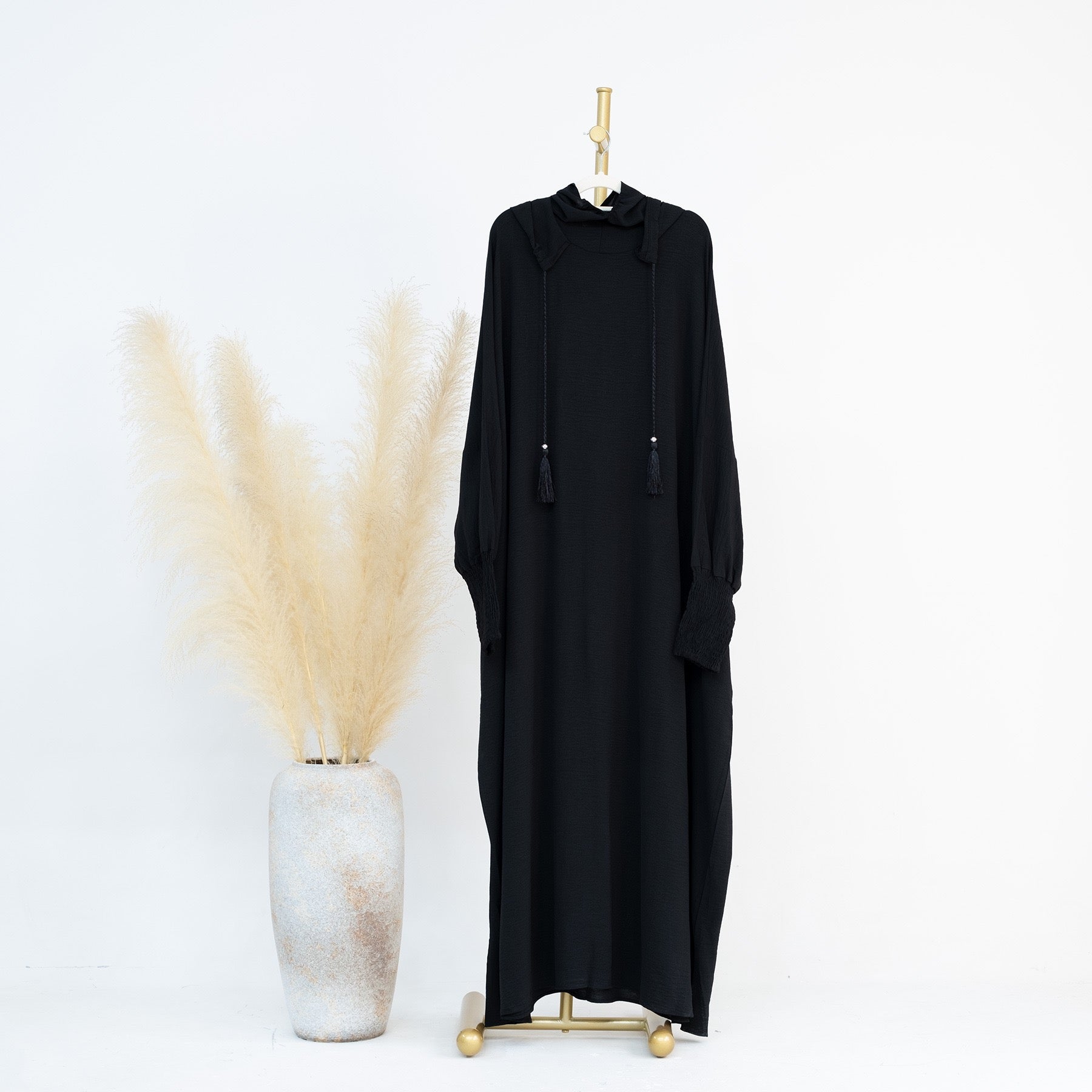 #LY20 Crepe hooded dress, plain maxi dress, casual muslim long women dress