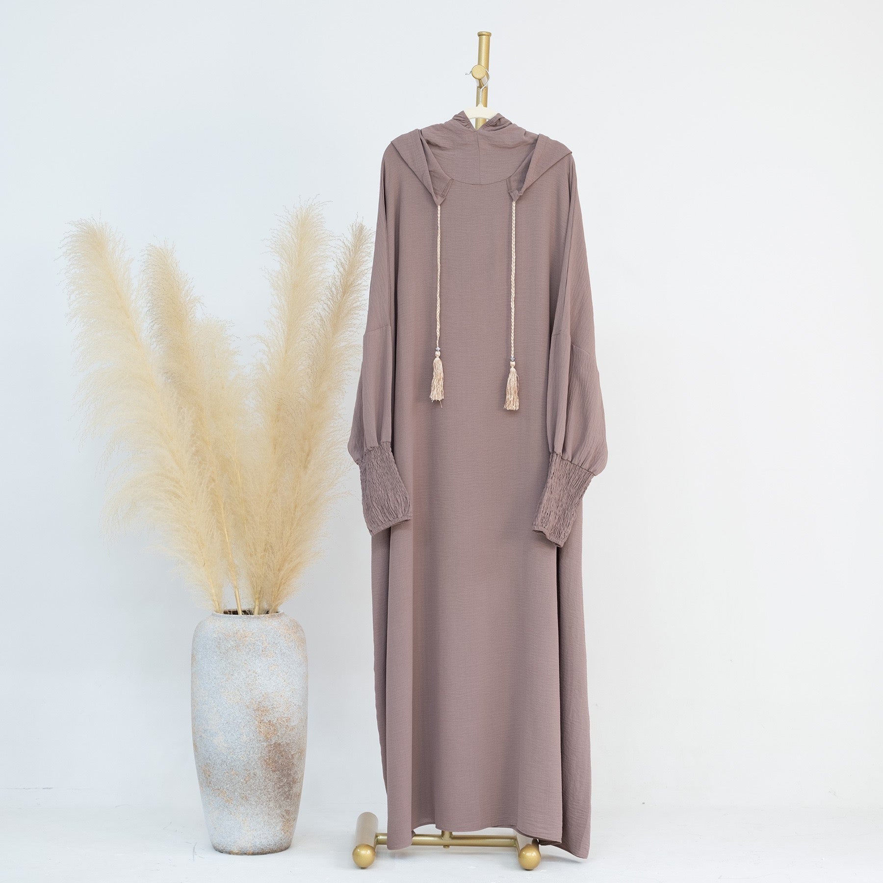 #LY20 Crepe hooded dress, plain maxi dress, casual muslim long women dress