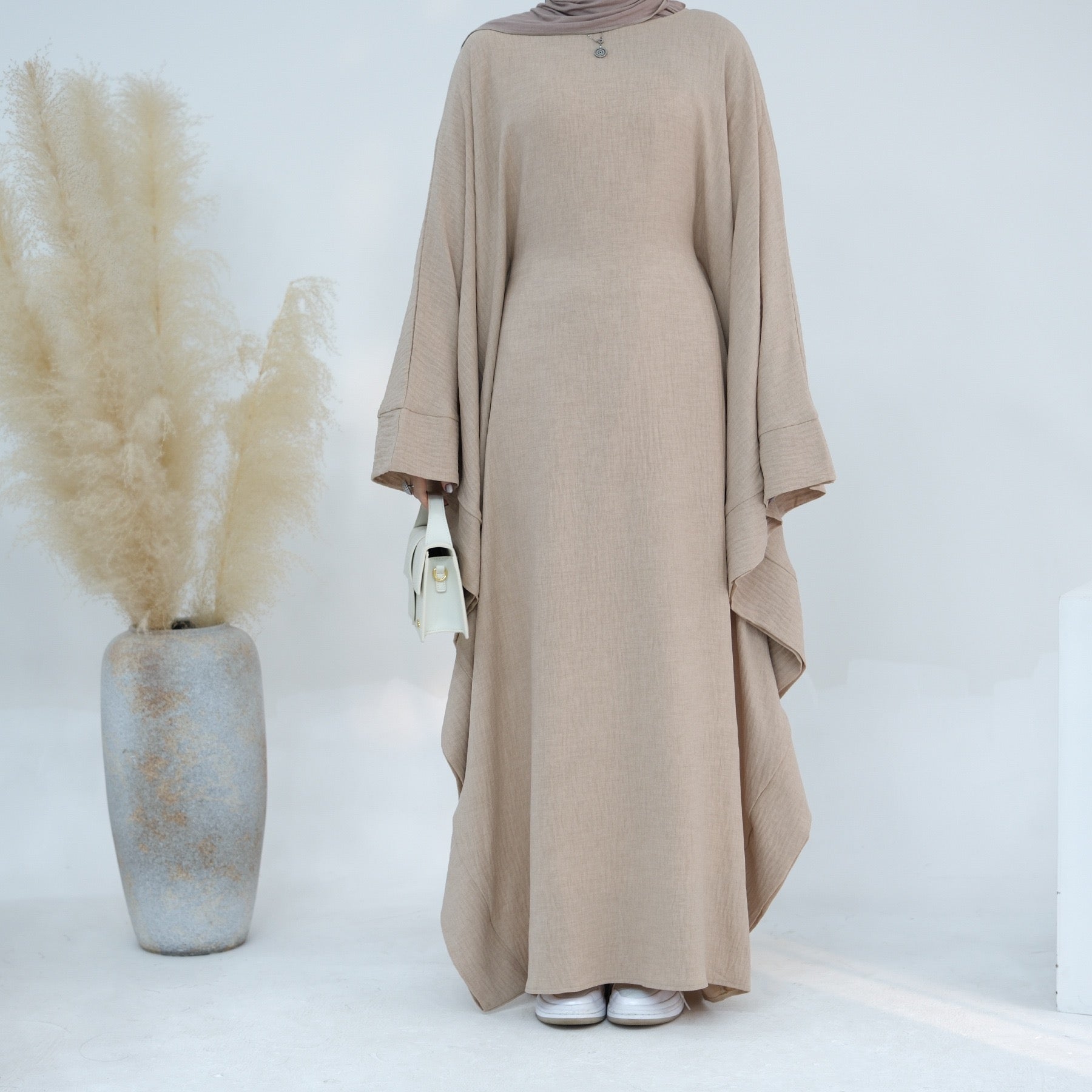 #LY49 Linen batwing abaya simple plain abaya modest fashion maxi dress muslim long women dress