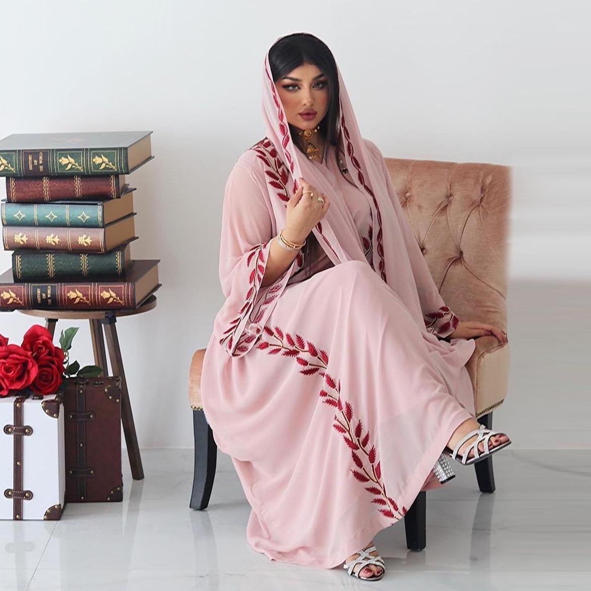 #LY37 Two piece set , Embroidered abaya  chiffon Design abaya