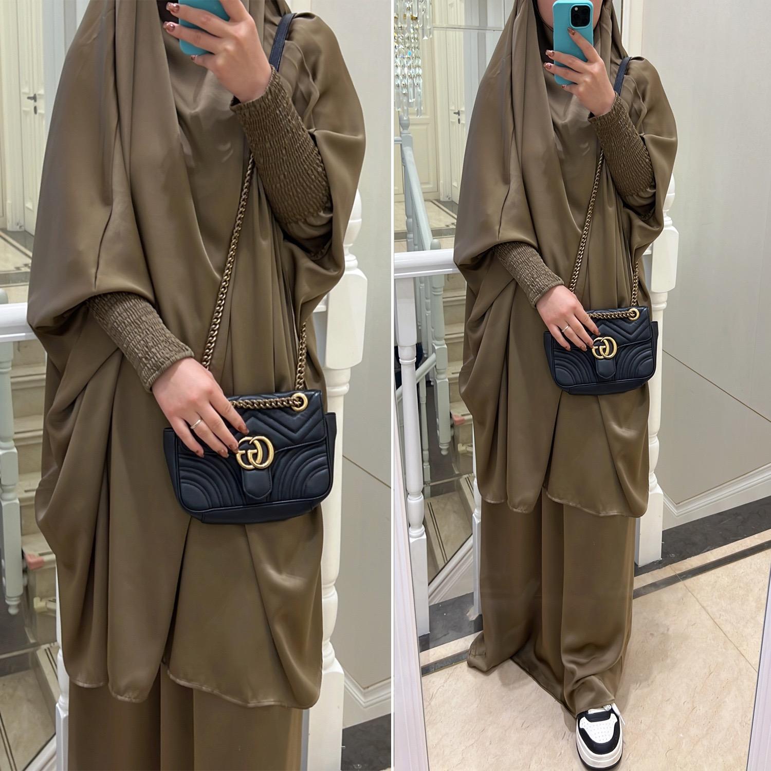 #LY33 Two piece nida jilbab come with skirt Solid Cape Sleeve Abaya, Modest Long Sleeve Maxi Abaya, Women's Clothing Prayer abaya