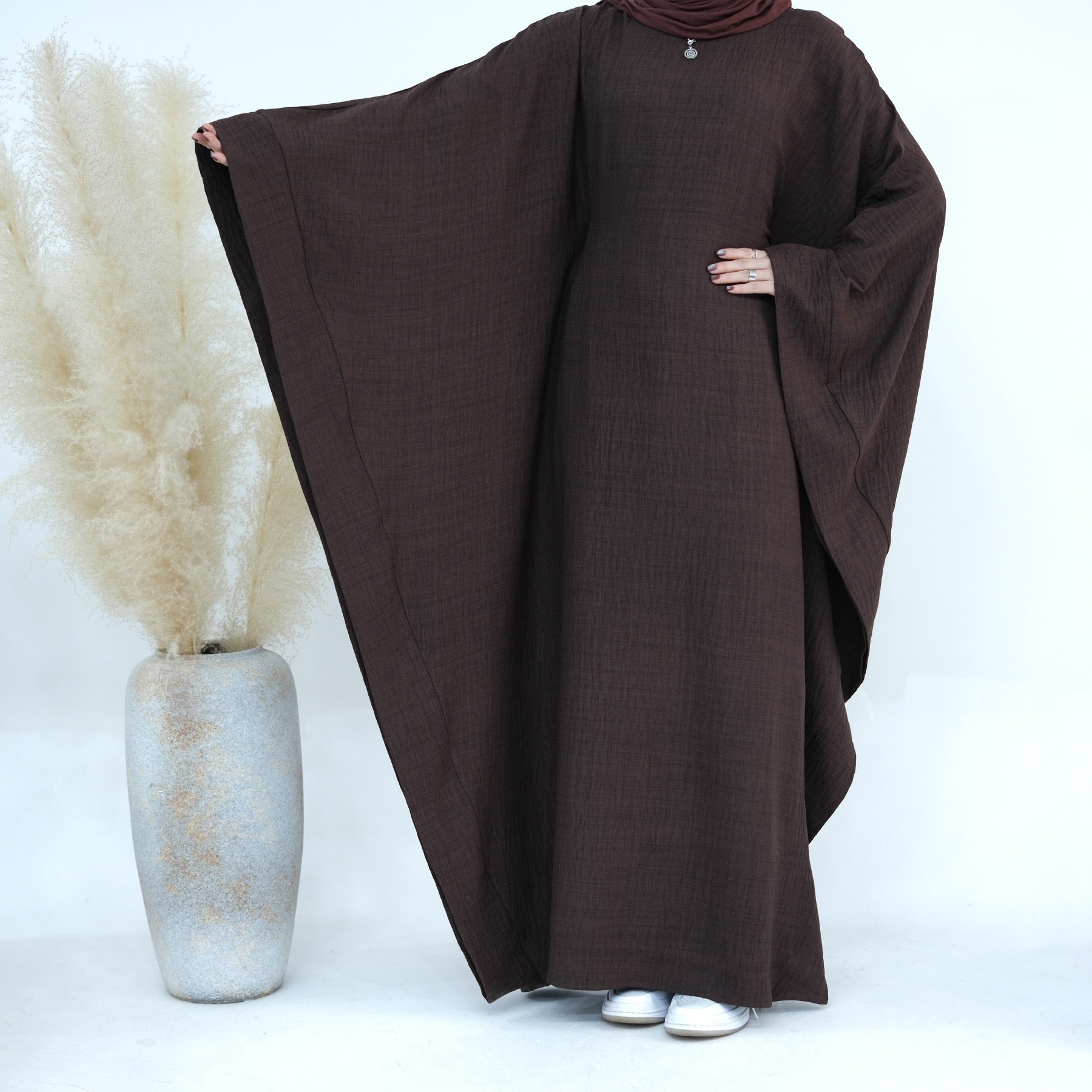 #LY49 Linen batwing abaya simple plain abaya modest fashion maxi dress muslim long women dress