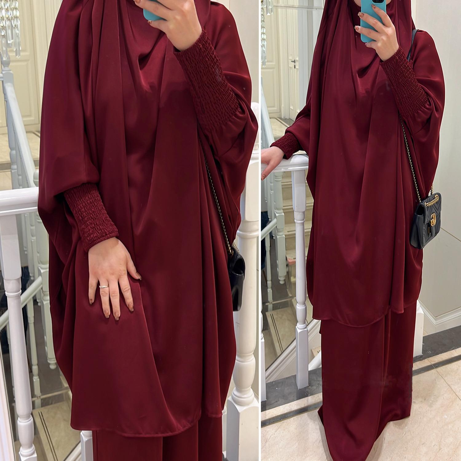 #LY33 Two piece nida jilbab come with skirt Solid Cape Sleeve Abaya, Modest Long Sleeve Maxi Abaya, Women's Clothing Prayer abaya