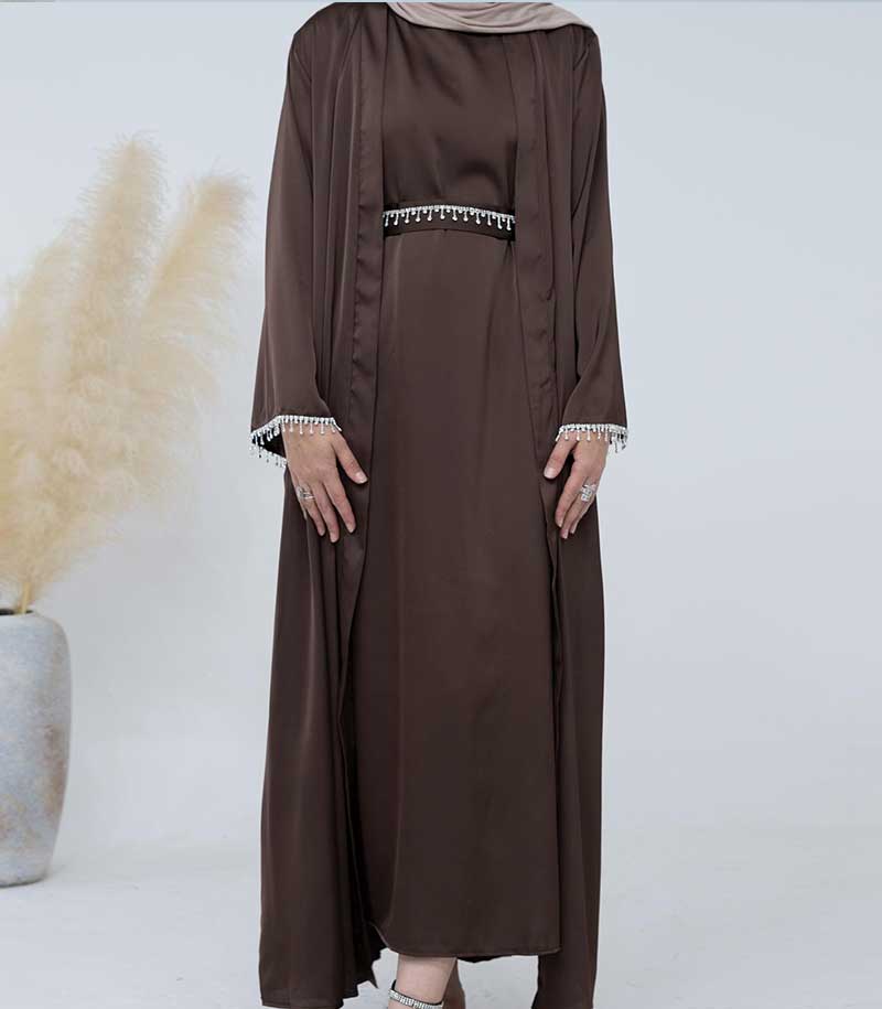 #LY28 Satin Abaya Outfit with Diamond Belt , Silky abaya ,Elegant Abaya Maxi dress Muslim long dress