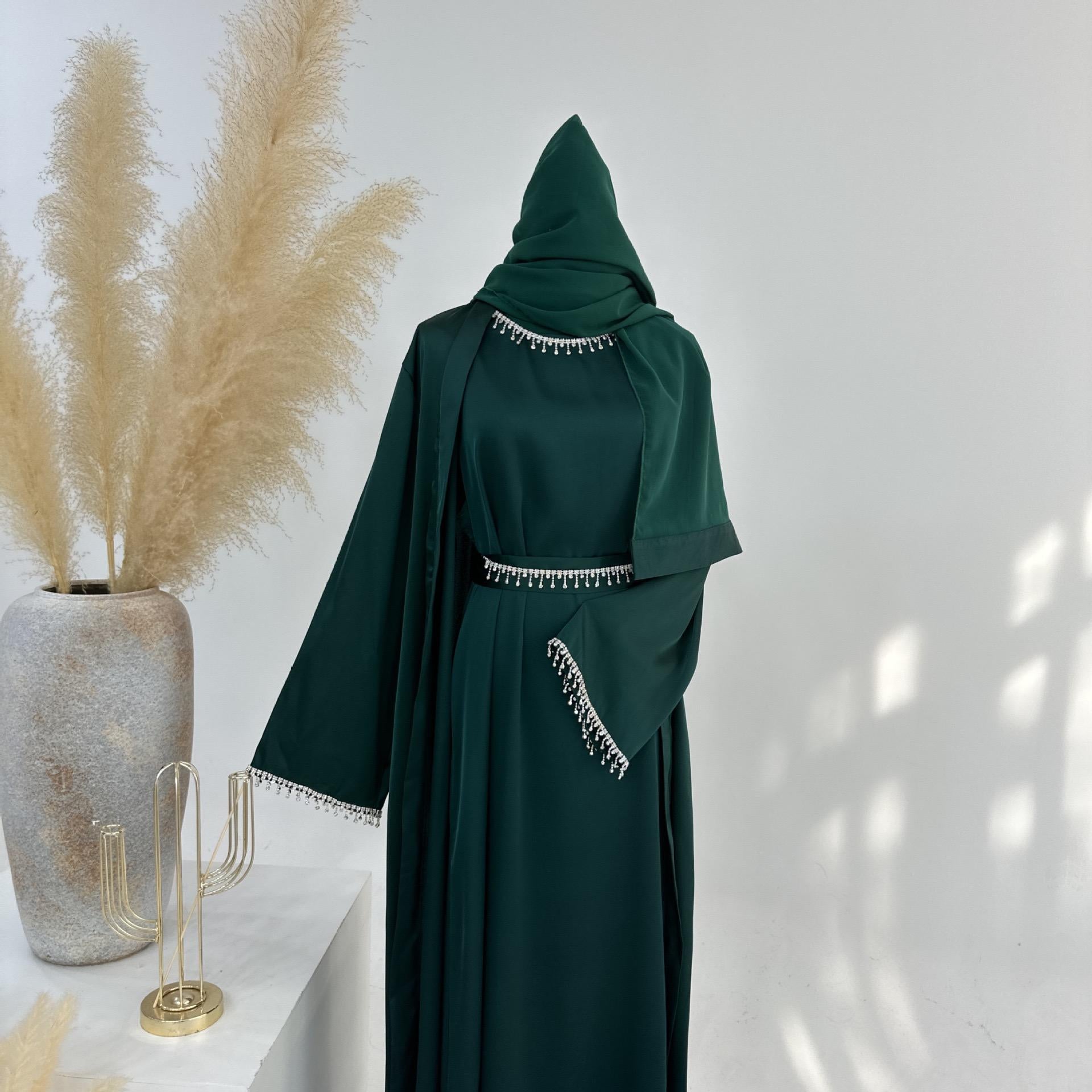 #LY28 Satin Abaya Outfit with Diamond Belt , Silky abaya ,Elegant Abaya Maxi dress Muslim long dress