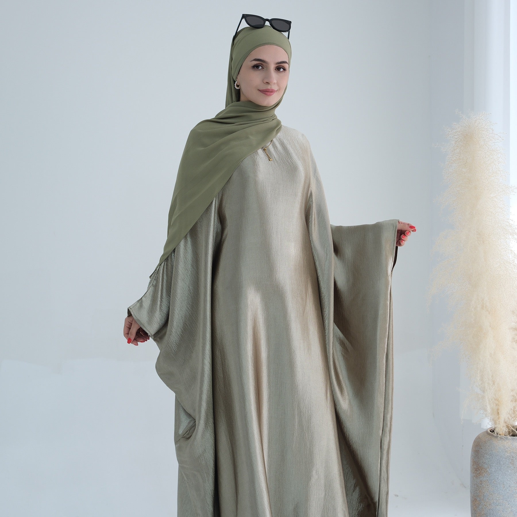 #LY47 Wrinkle satin abaya ,Butterfly abaya, Shimmer abaya , Batwing abaya , Butterfly caftan, Plus size elegant dress