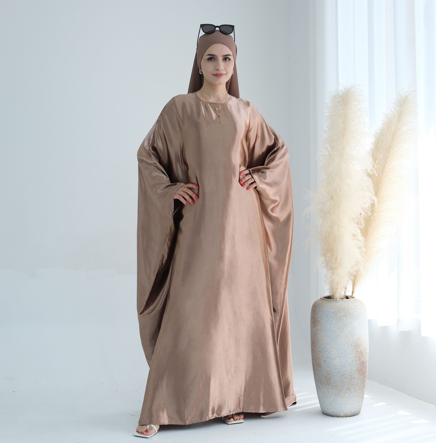 #LY47 Wrinkle satin abaya ,Butterfly abaya, Shimmer abaya , Batwing abaya , Butterfly caftan, Plus size elegant dress