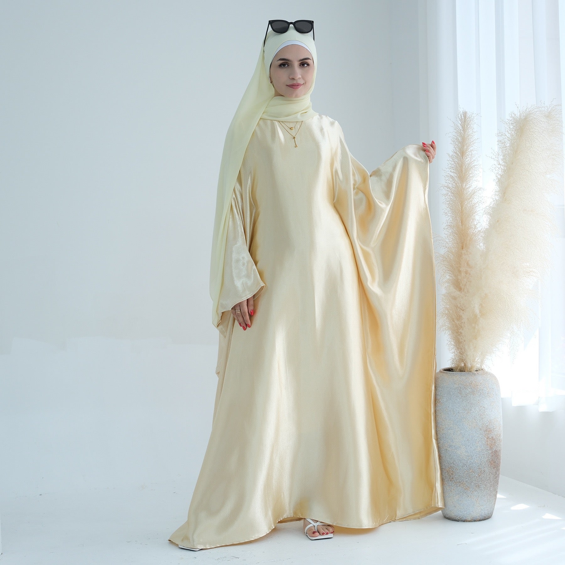 #LY47 Wrinkle satin abaya ,Butterfly abaya, Shimmer abaya , Batwing abaya , Butterfly caftan, Plus size elegant dress