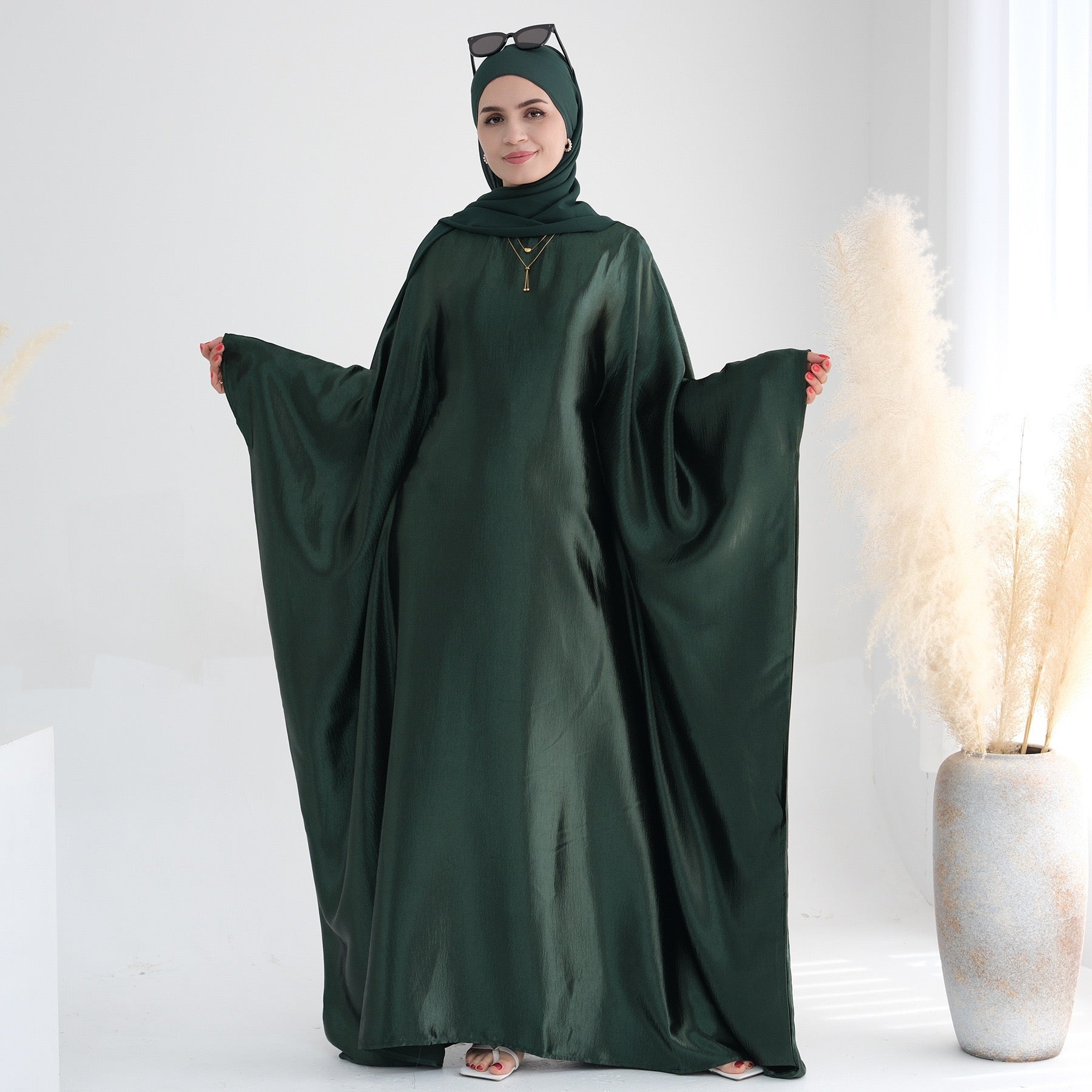 #LY47 Wrinkle satin abaya ,Butterfly abaya, Shimmer abaya , Batwing abaya , Butterfly caftan, Plus size elegant dress