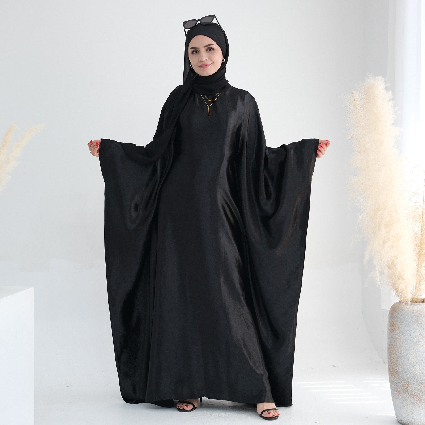 #LY47 Wrinkle satin abaya ,Butterfly abaya, Shimmer abaya , Batwing abaya , Butterfly caftan, Plus size elegant dress