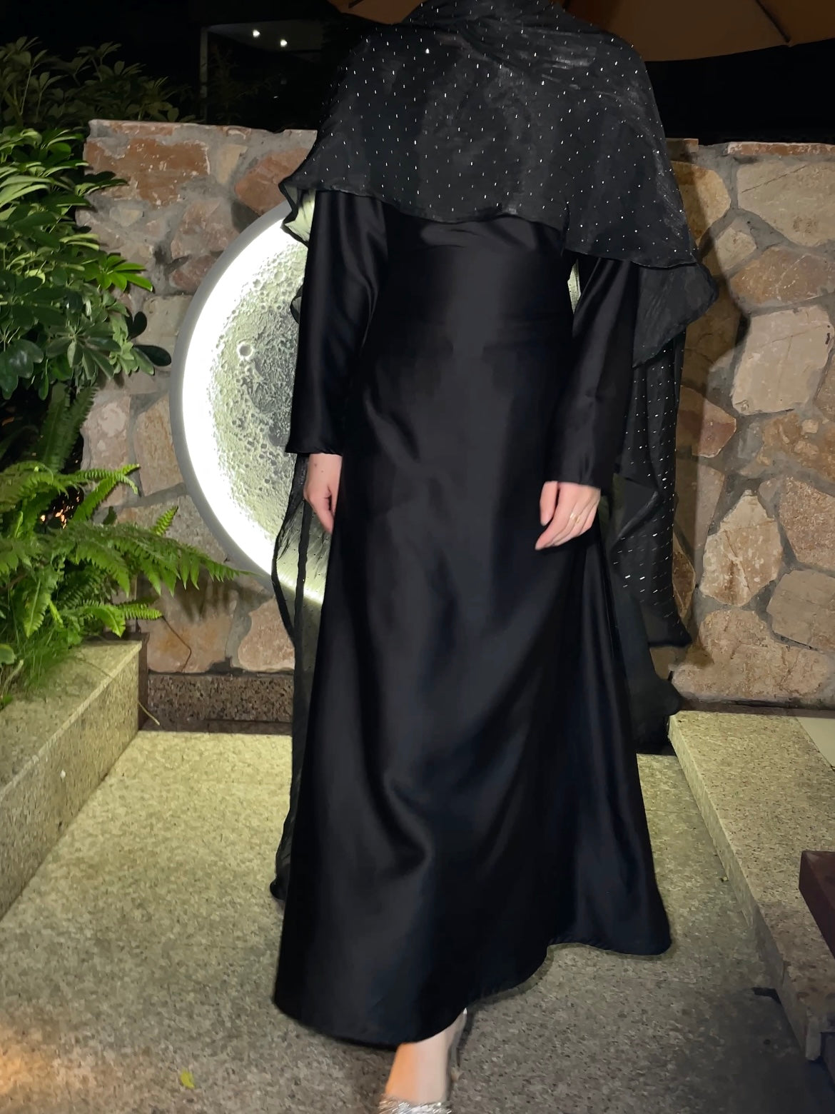 #LY01 Organza cape abaya set, TWO- pieces with inner dress